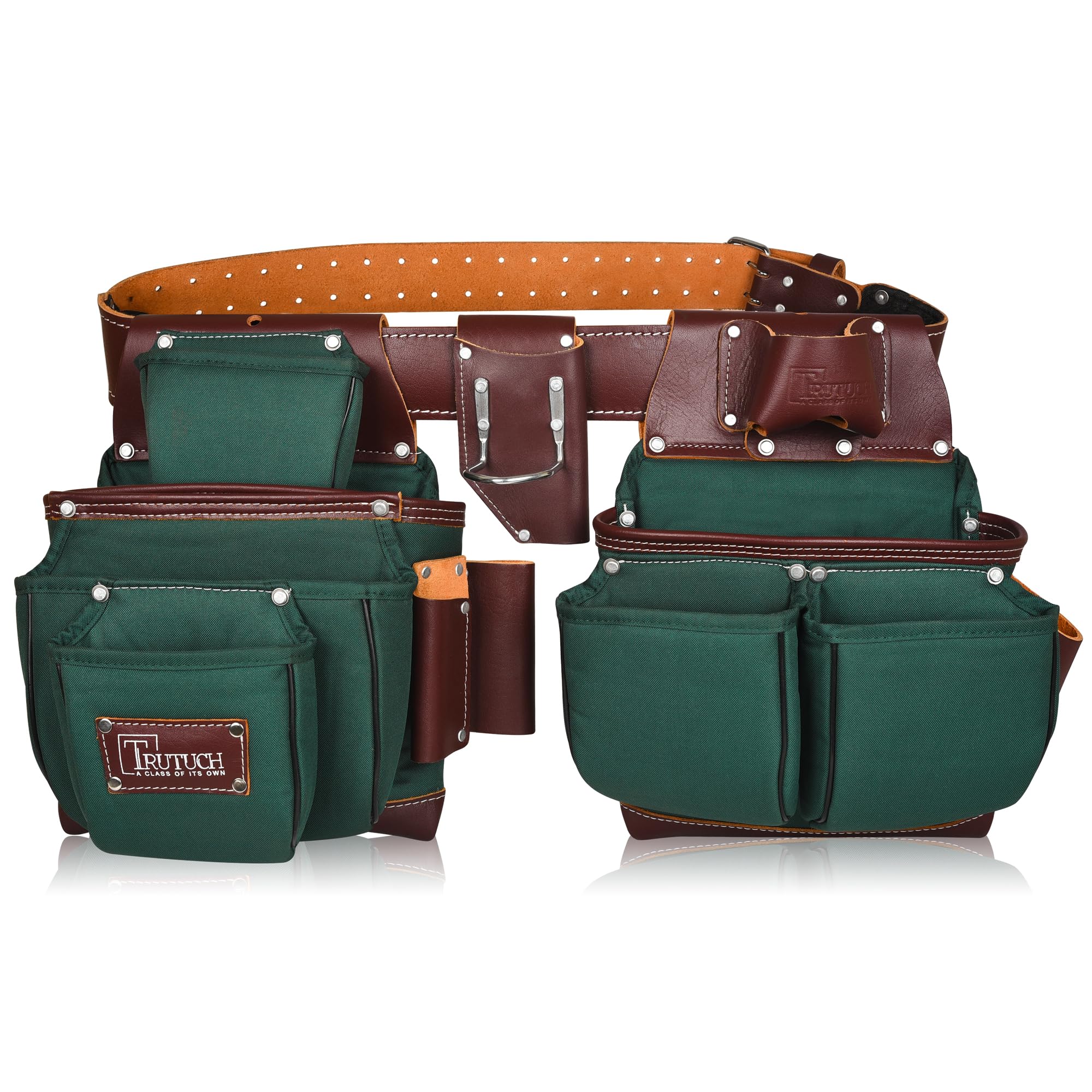 Nylon and Leather Tool Belt | Framing Tool Bags/Pouch | for Carpenter, Construction, Framers & Electrician (Green)