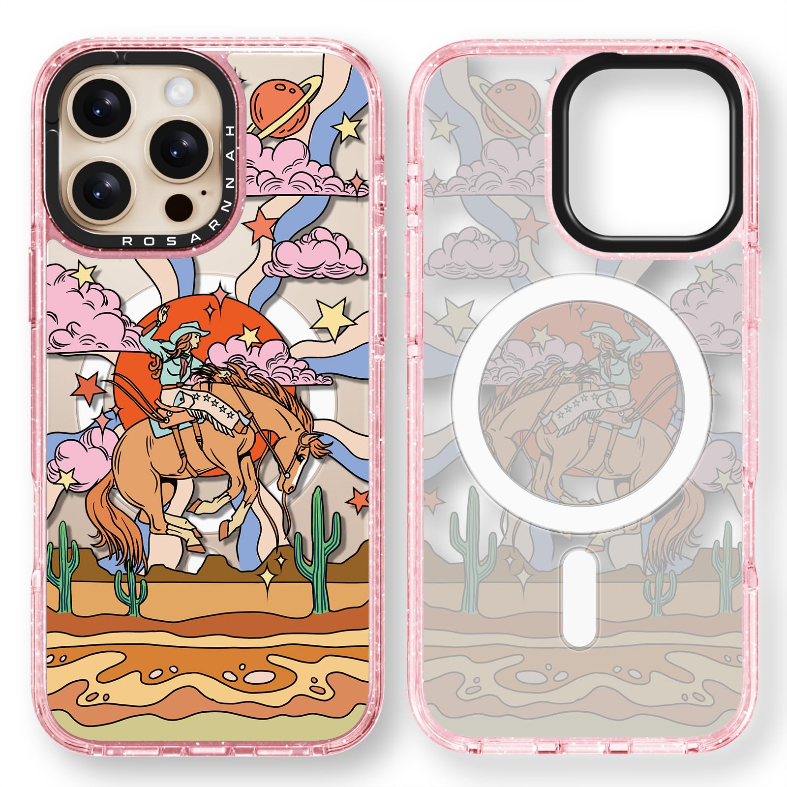 Rosarnnah for iPhone 16 Pro Case Cute - Compatible with Magsafe - Durable Shockproof 6.6 ft Drop Impact Phone Case - Funny Cowboy Design (6.3")