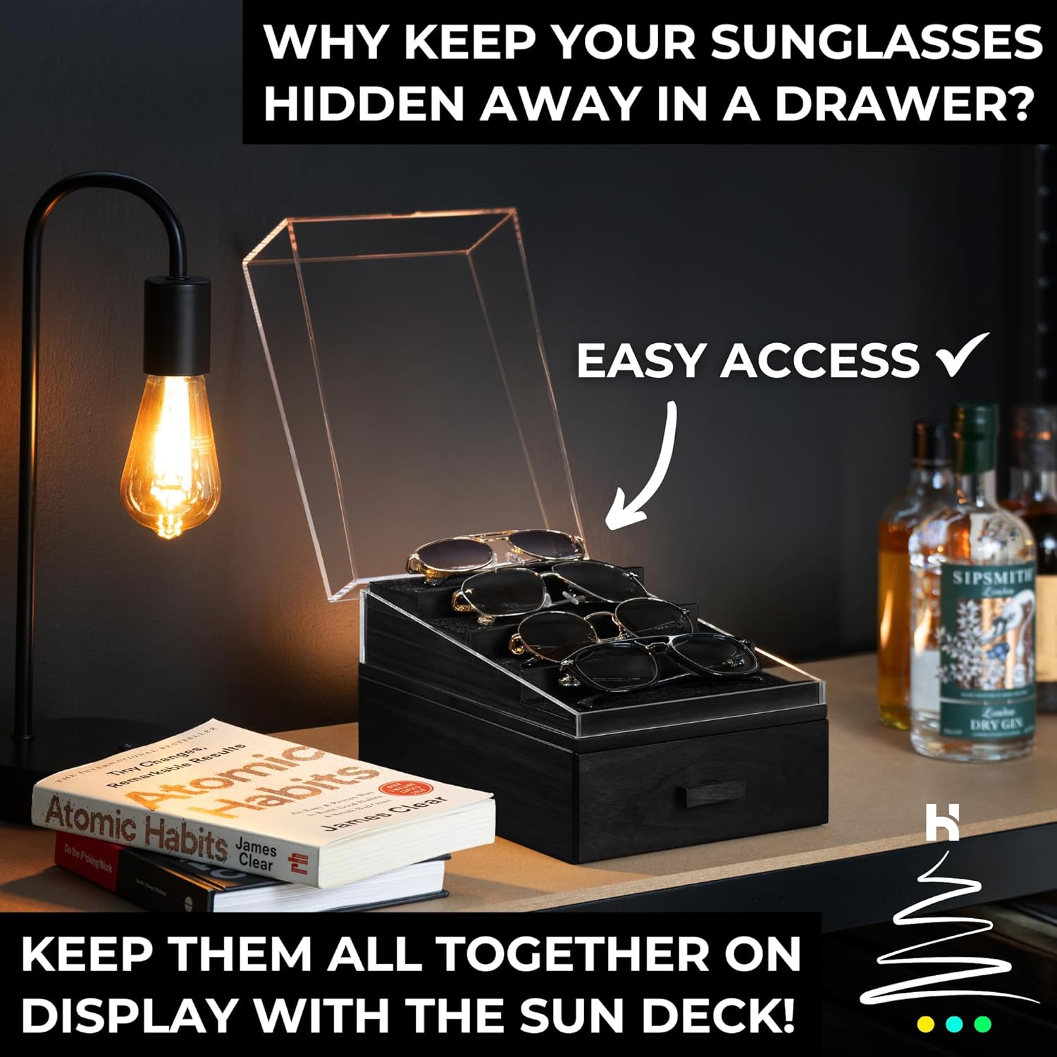 Holme &amp; Hadfield 6スロット ラグジュアリーサングラスオーガナイザー サンデッキ &ndash; 複数のメガネ用のプレミ