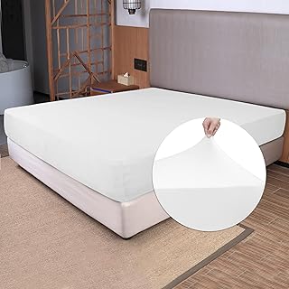 N&Y HOME Spannbettlaken für King-Size-Bett: 4-Wege-Stretch-Strick, eng anliegende Passform, knitterfrei und bleibt an Ort und Stelle, kein Abrutschen mehr für Matratze, weich und bequem, Weiß,