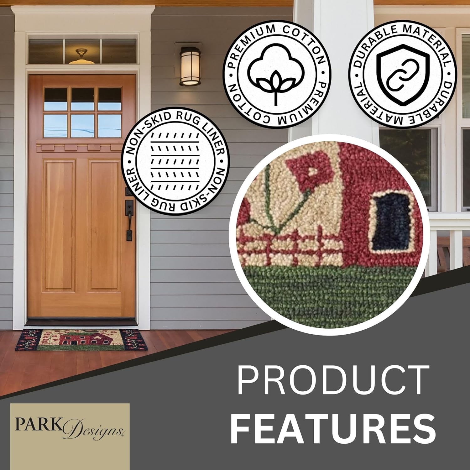 Park Designs Red House 2 x 3 Hooked Area Rug | Hand Washable 2x3 Rug | Farmhouse Decorative Indoor | Crafted from Polyester Loop Yarn | 24" x 36" Small Area Rug | Handcrafted for Strength & Stability