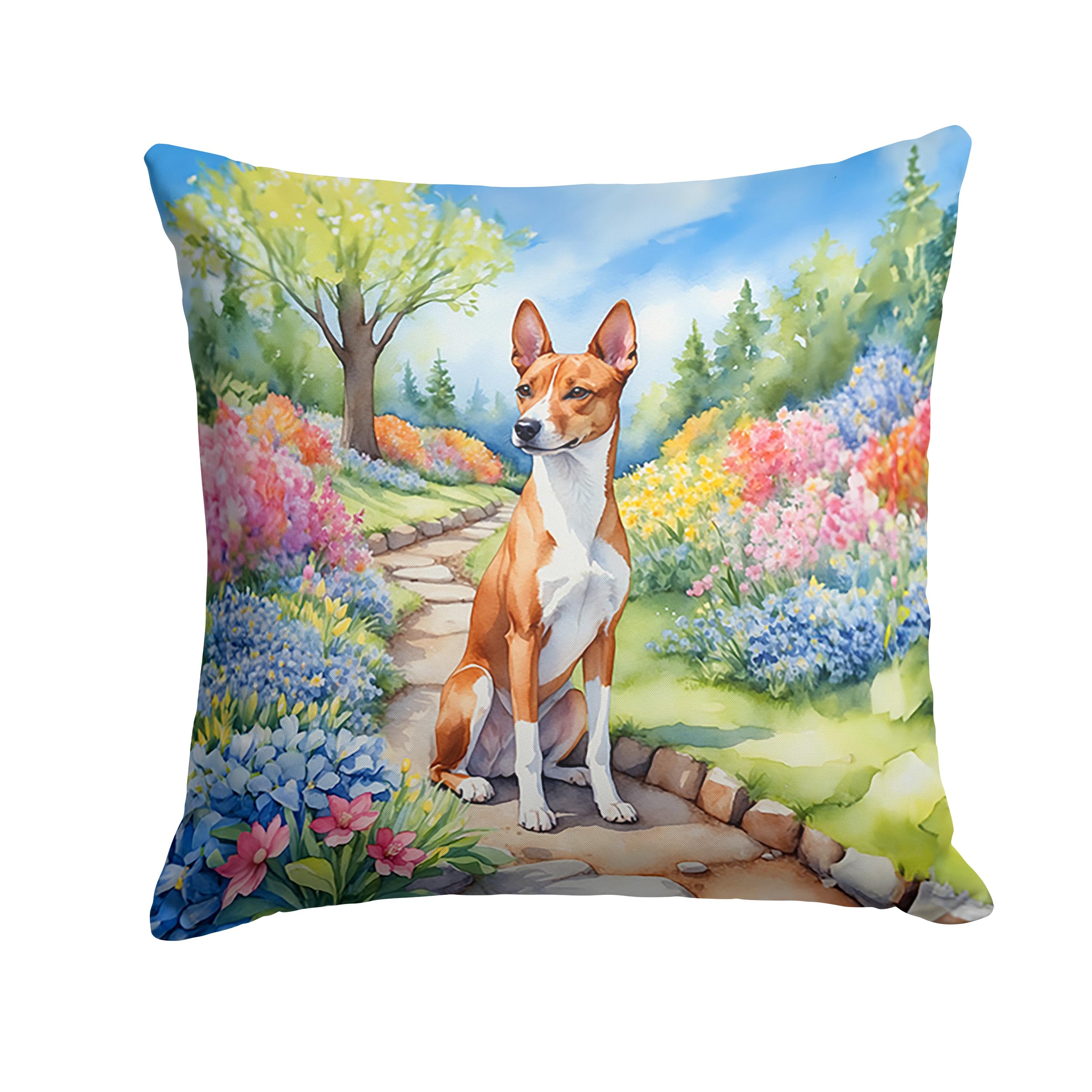 Caroline's Treasures Spring Path Throw Pillow, 14Hx14W, Basenji 6558