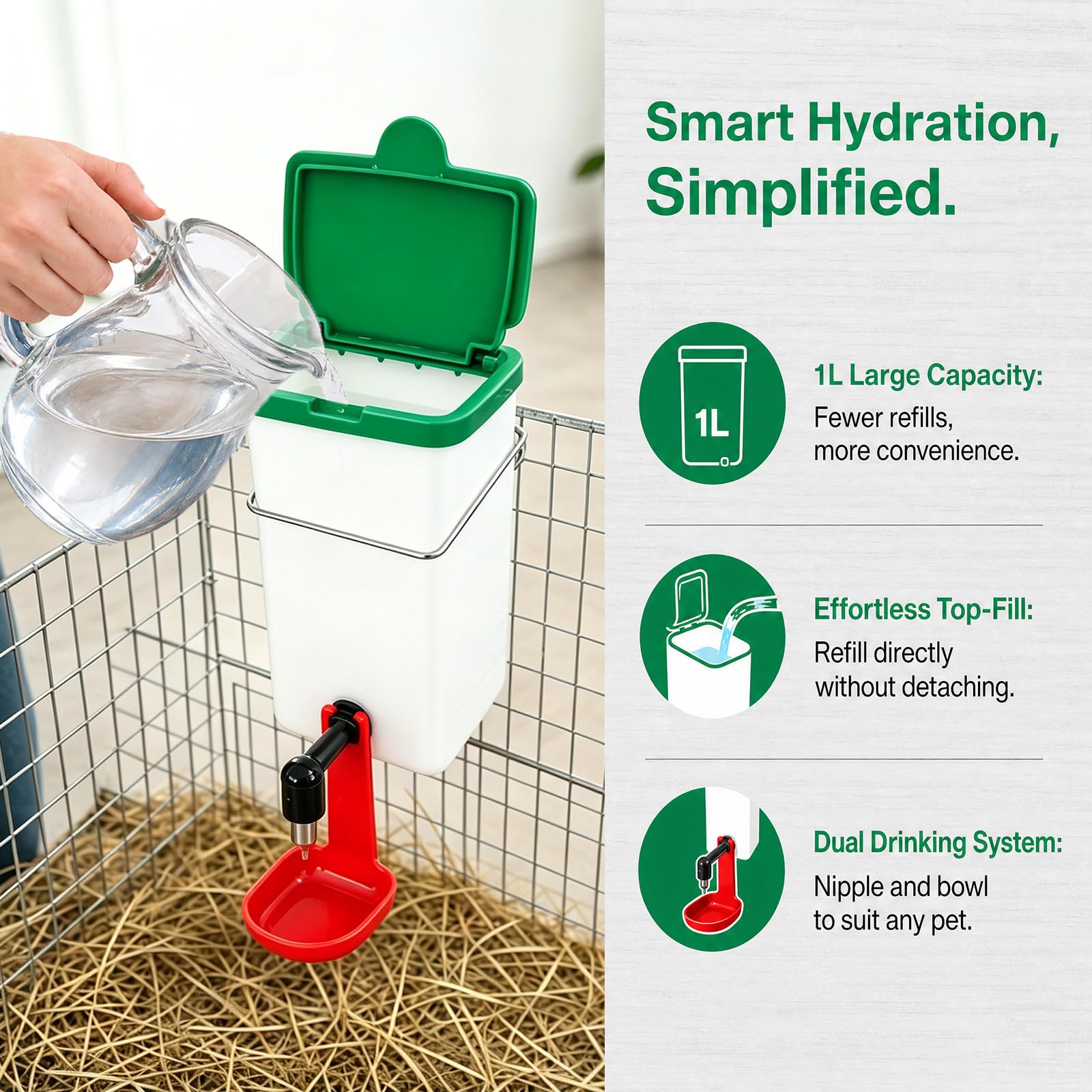 Lot de 3 abreuvoirs pour lapins - 1000 ml - Distributeur d'eau automatique à suspendre - Bouteille d'eau pour animaux de compagnie - Sans goutte - Pour rongeurs, petits animaux