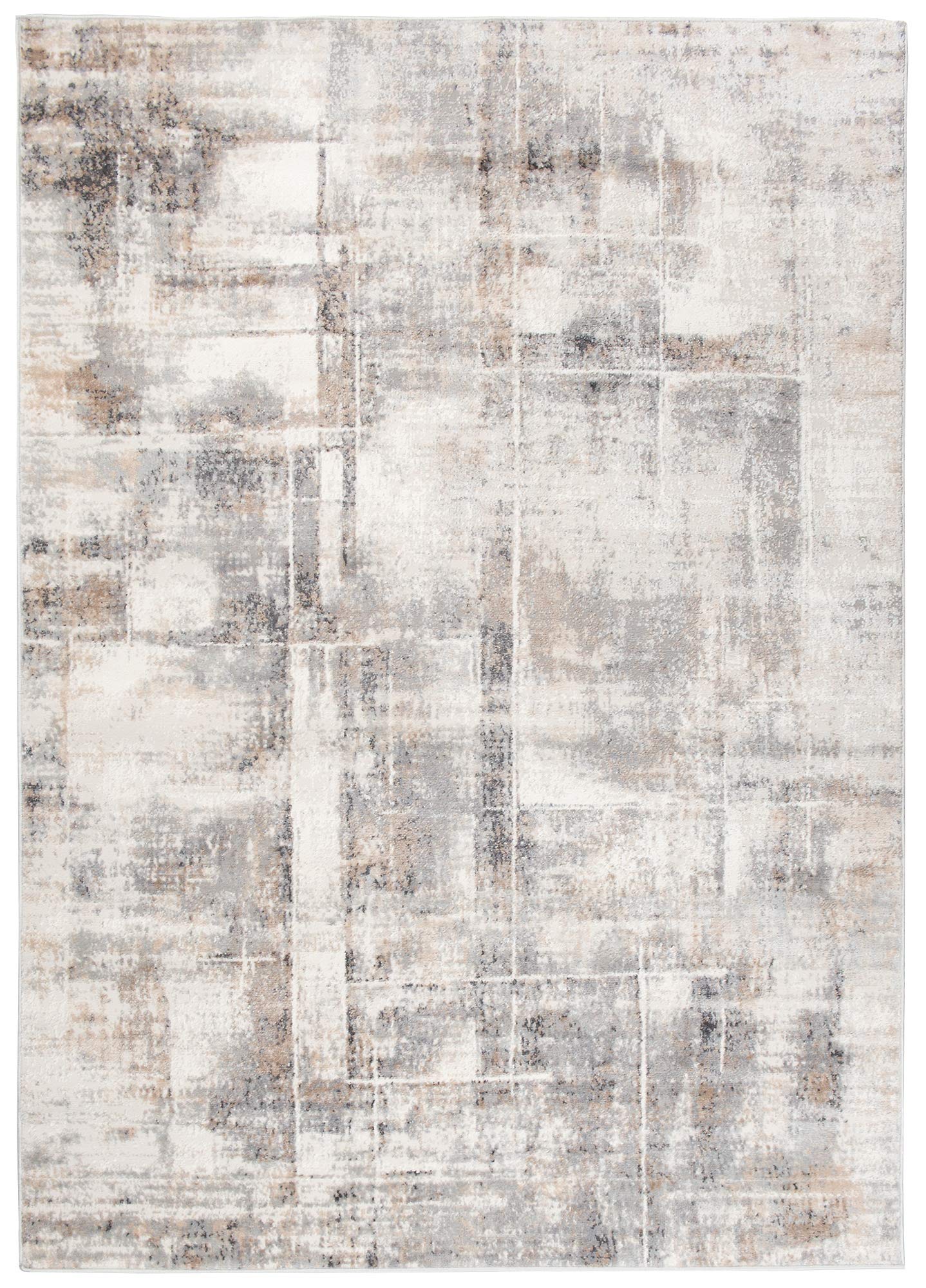 Tapiso Valley dywan z krótkim włosiem, nowoczesny, abstrakcyjny, szary, beżowy, kremowy, wielokolorowe linie, nakrapiane, do salonu, sypialni, 300 x 400 cm