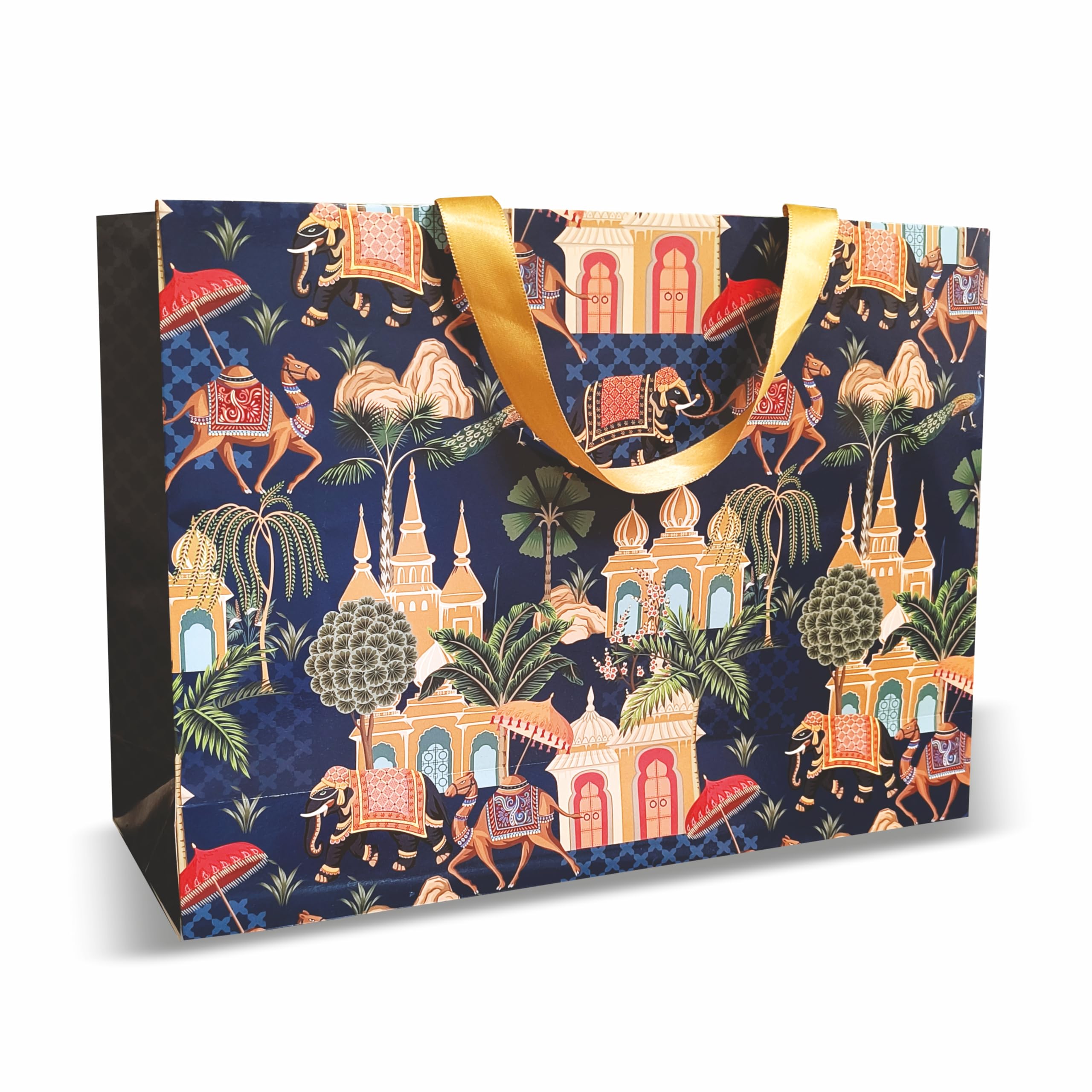 Gifts Bags, Extra Large, 17 (L) x 5 (B) x 13 (H) Inches, Pack of 5, Arabic Vintage Design, Gloss Finish, for Weddings, Diwali, All Occasions with Gift Tags-image-48