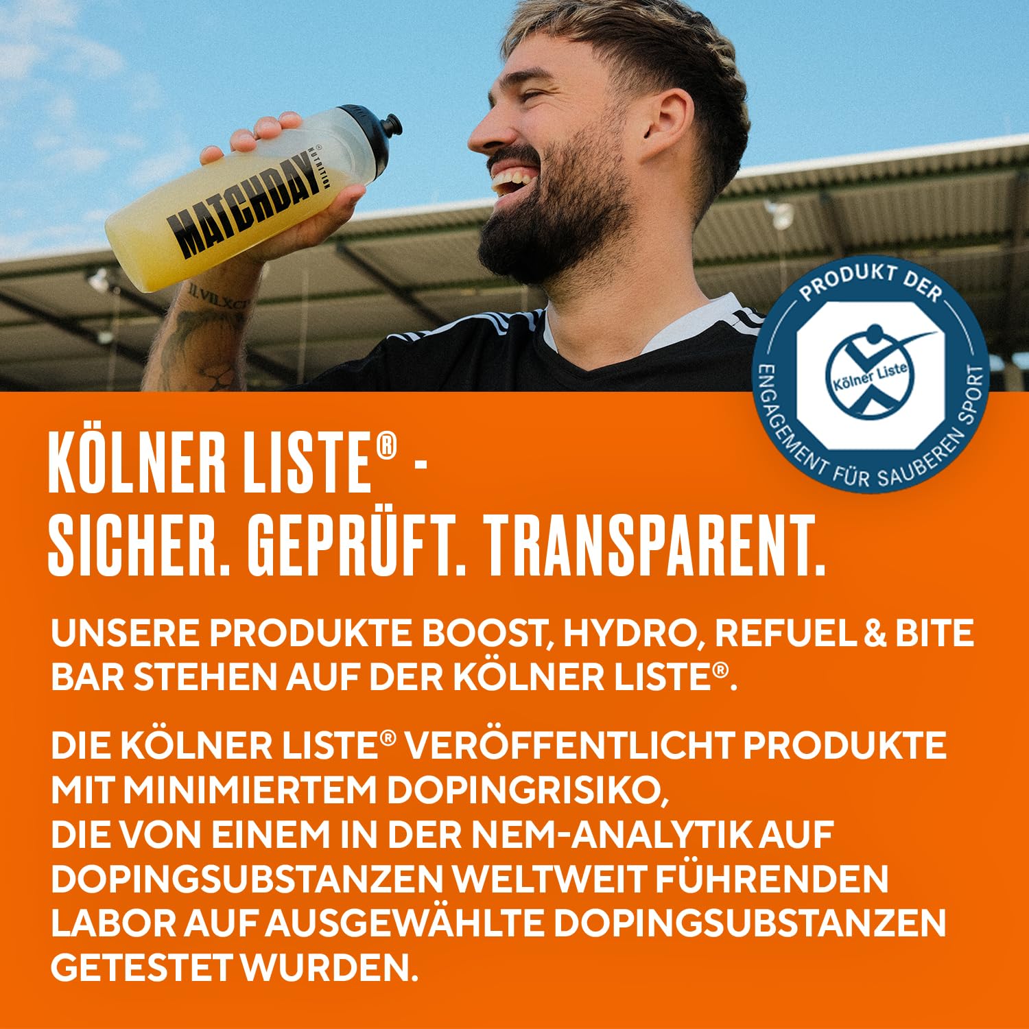 MATCHDAY NUTRITION Booster - 90 minutes de football à plein gaz - Booster ATP avec acides aminés et glucides - Plus de rapidité, d'explosivité et d'endurance - 20 portions (Ice Tea Peach)
