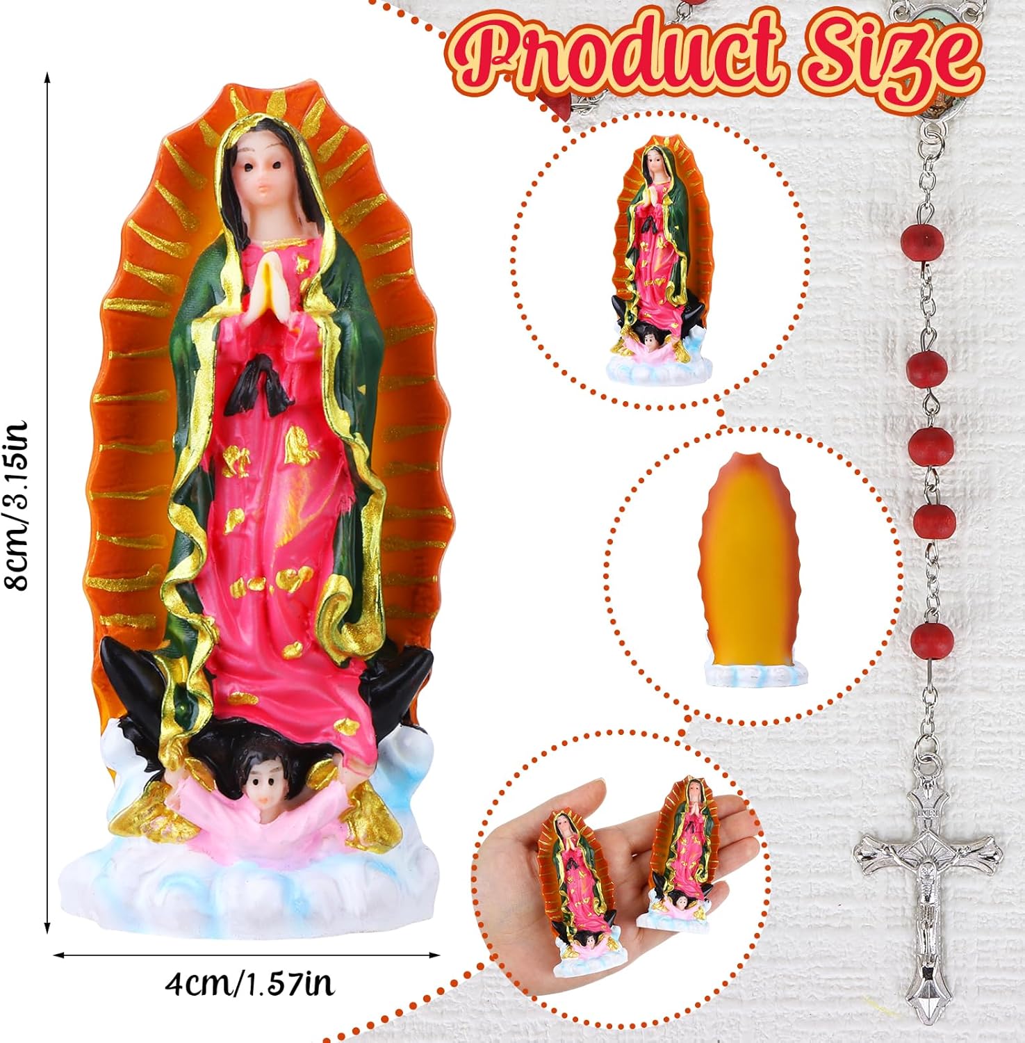 32 Pcs Our Lady of Guadalupe Statues Scented Rosary Beads Necklace Resin Virgen De Guadalupe Statues Cross Necklace First Communion Baptism Favor Religious Keepsake for Guests Party (32, Red)