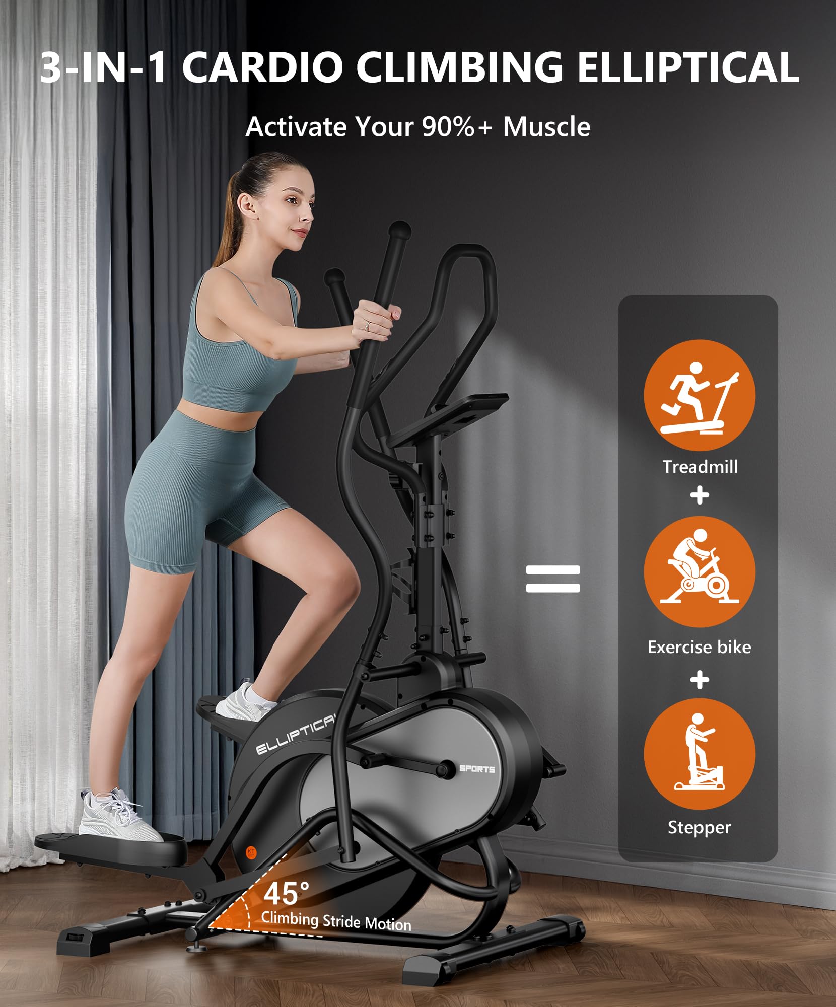 THERUN Crosstrainer 3-in-1 Magnetisch Stepper Ellipsentrainer 16 Widerstandsstufen 8 kg Schwungrad Pulssensor