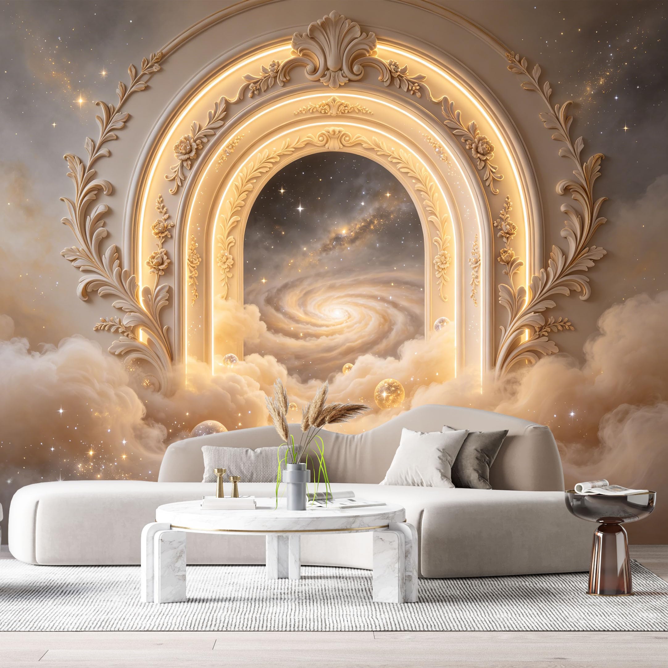 Custom Size Wall Murals Neoclassical Arch Galaxy Nebula 3D Trompe L'Oeil SelfAdhesiveWall Fabric Removable Wallpaper Wall Decor for Living Room Bedroom Bathroom