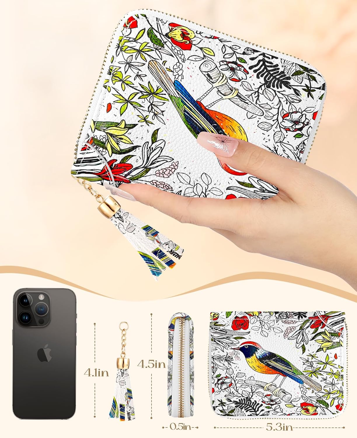 Bistup 【40 Slots Credit Card Holder for Women Girls Cute RFID Blocking Card Organizer Leather Cardholder Protector for Lady Female Large Capacity Size Big Zipper Wallet Bird Flower Aesthetic Unique - Image 2