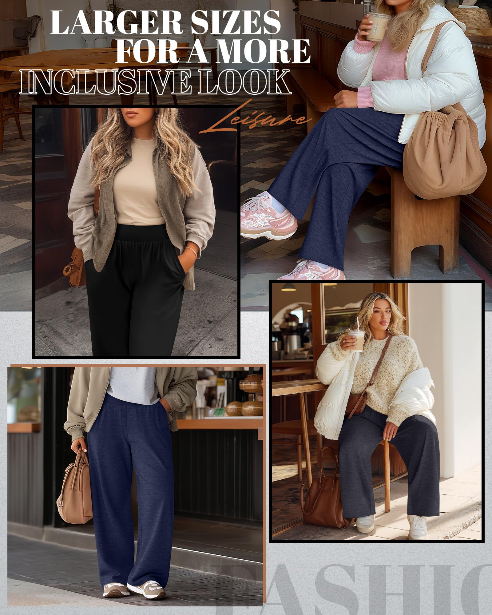 Neer Lot de 3 pantalons de yoga à jambes larges pour femme - Taille haute - Pantalon de survêtement Palazzo avec poches