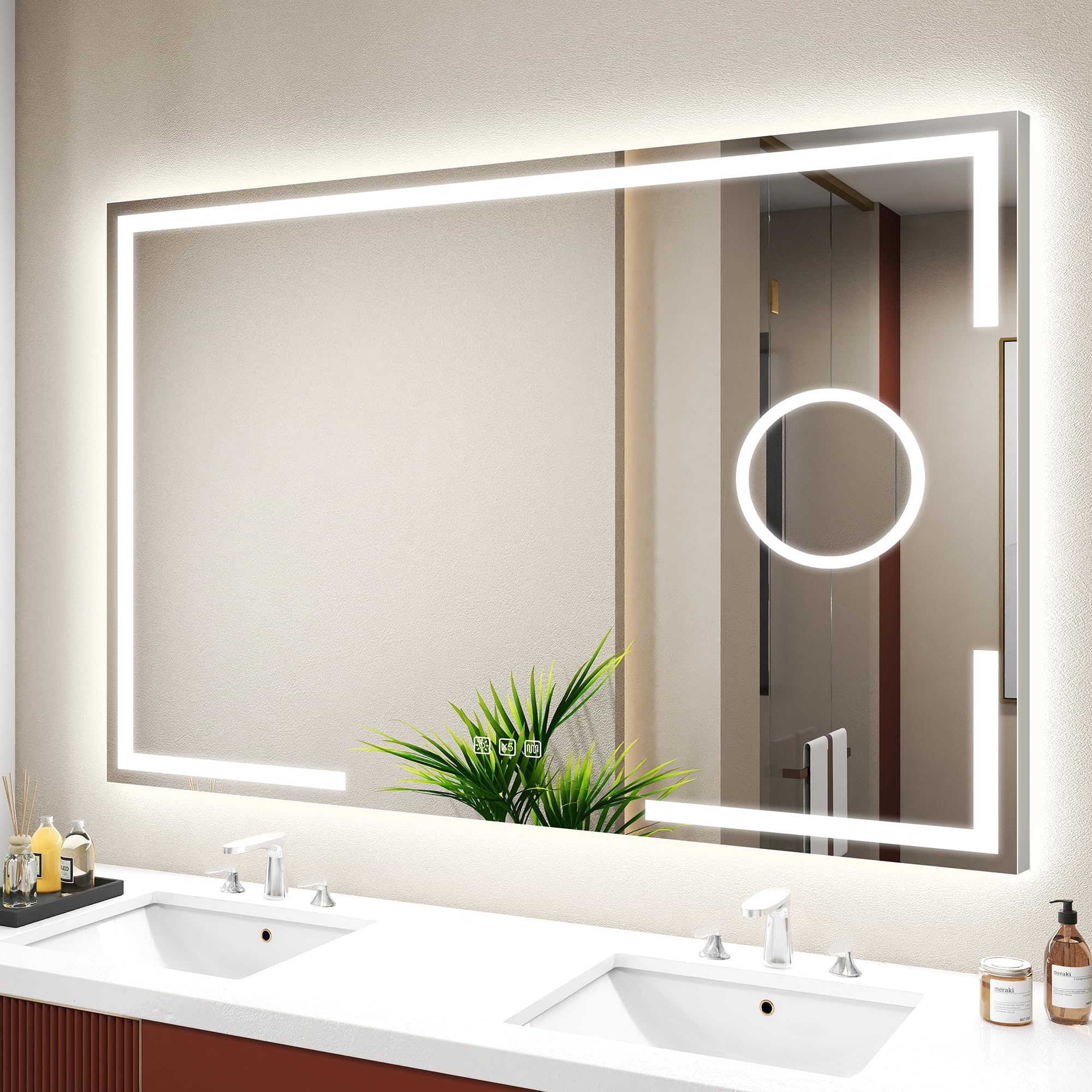 Specchio Da Bagno A LED 40,6x61 Cm – Luci Regolabili, Anti-appannamento, Impermeabile IP44, Con Memoria, Per Trucco E Lavabo - 3