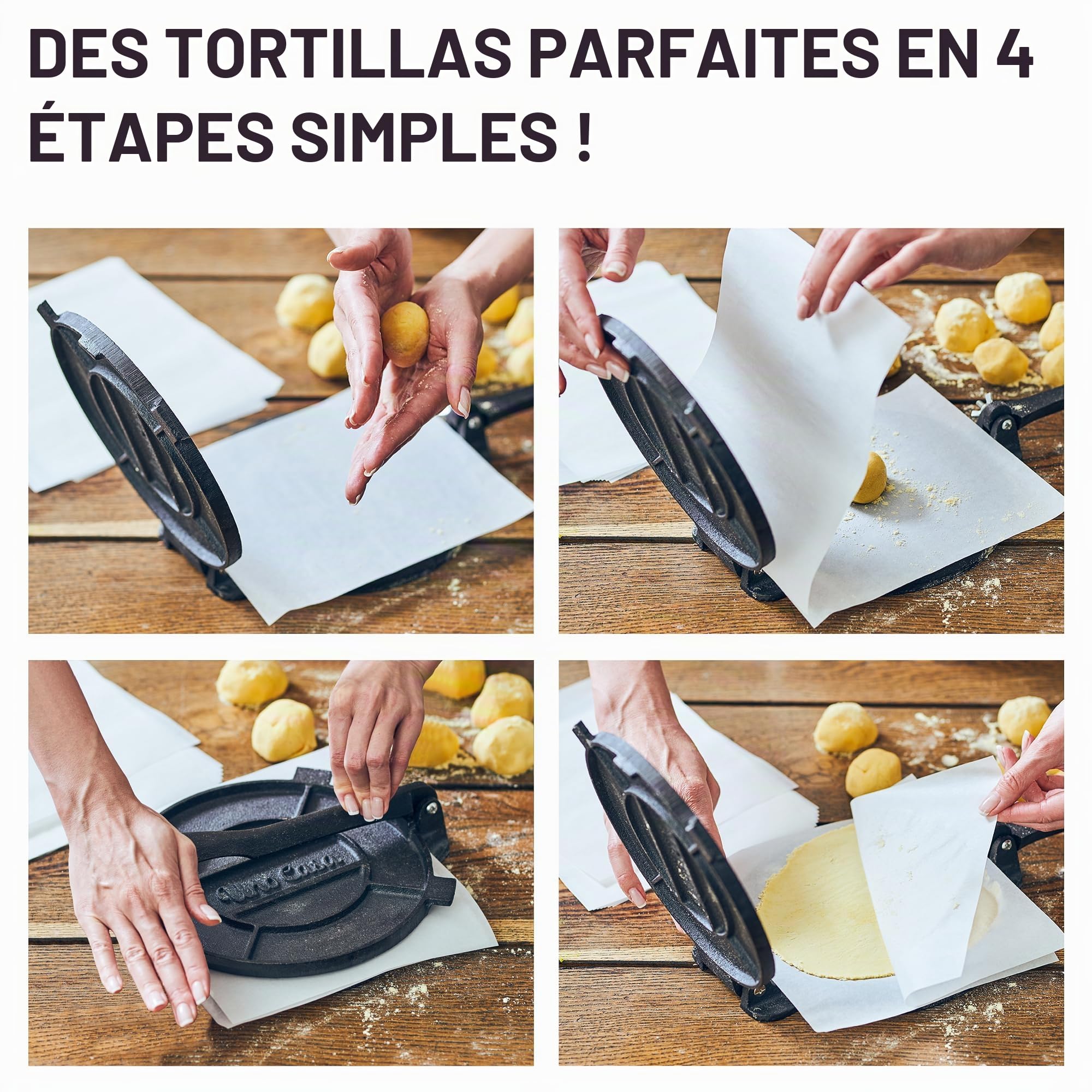 Uno Casa Presse à tortilla en fonte 20,3 cm avec chauffe-tortilla