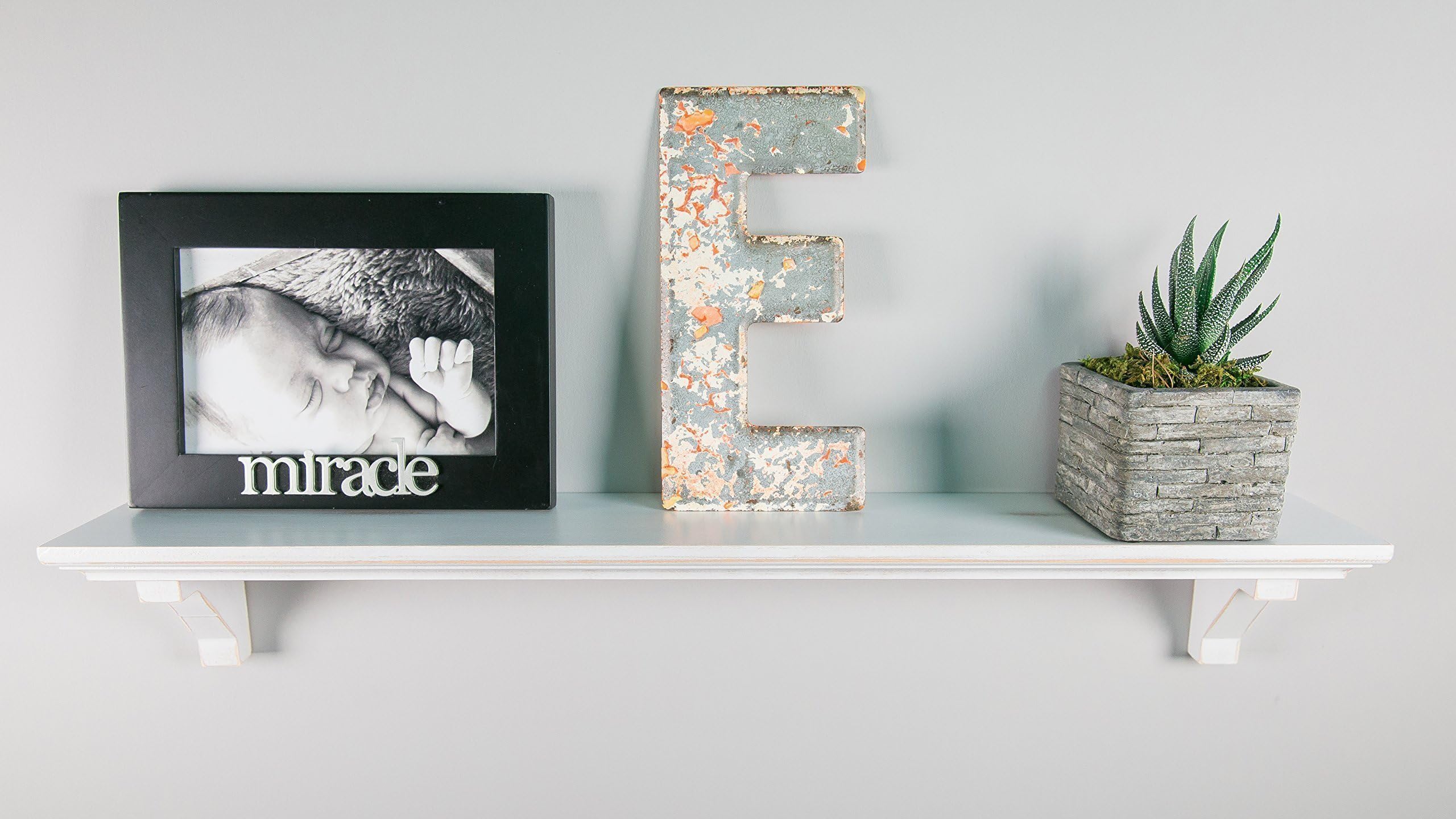 Distressed White Standard Wood Shelf - 3" Deep