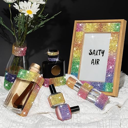 Miniatura 2 de 3 rollos de 9 yardas de cinta de diamantes de imitación de cristal autoadhesiva de colores y arco iris, rollo de calcomanías de diamantes brillantes