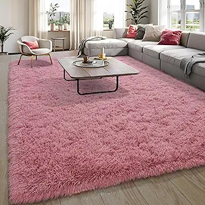 KING DARE Large Shag Area Rug 6x9 for Living Room, Plush Fluffy Rug for Bedroom and Nursery, Non-Slip Fuzzy Shaggy Carpet for Kids Girls Room Dorm Home Decor Aesthetic, Blush