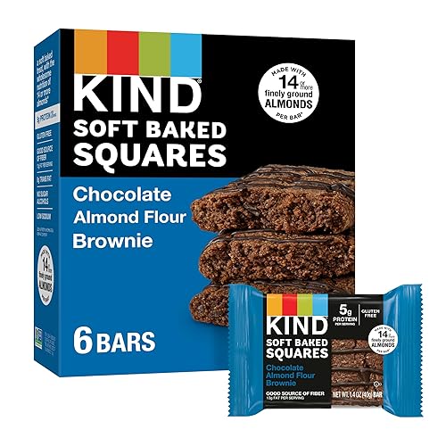 KIND Cuadrados horneados suaves, brownie de harina de almendras y chocolate, 6 unidades