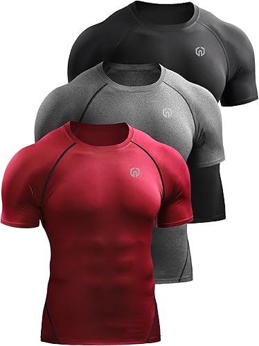 NELEUS Paquete de 3 camisetas de entrenamiento de capa base de compresión atlética para hombre