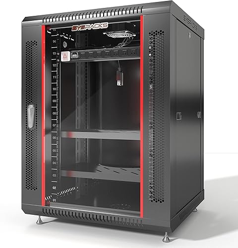 Miniatura 9 de Sysracks 12U 18 pulgadas de profundidad de montaje en pared gabinete de servidor de red Rack Lockaing Enclosure Puerta de vidrio - POWERBAR -