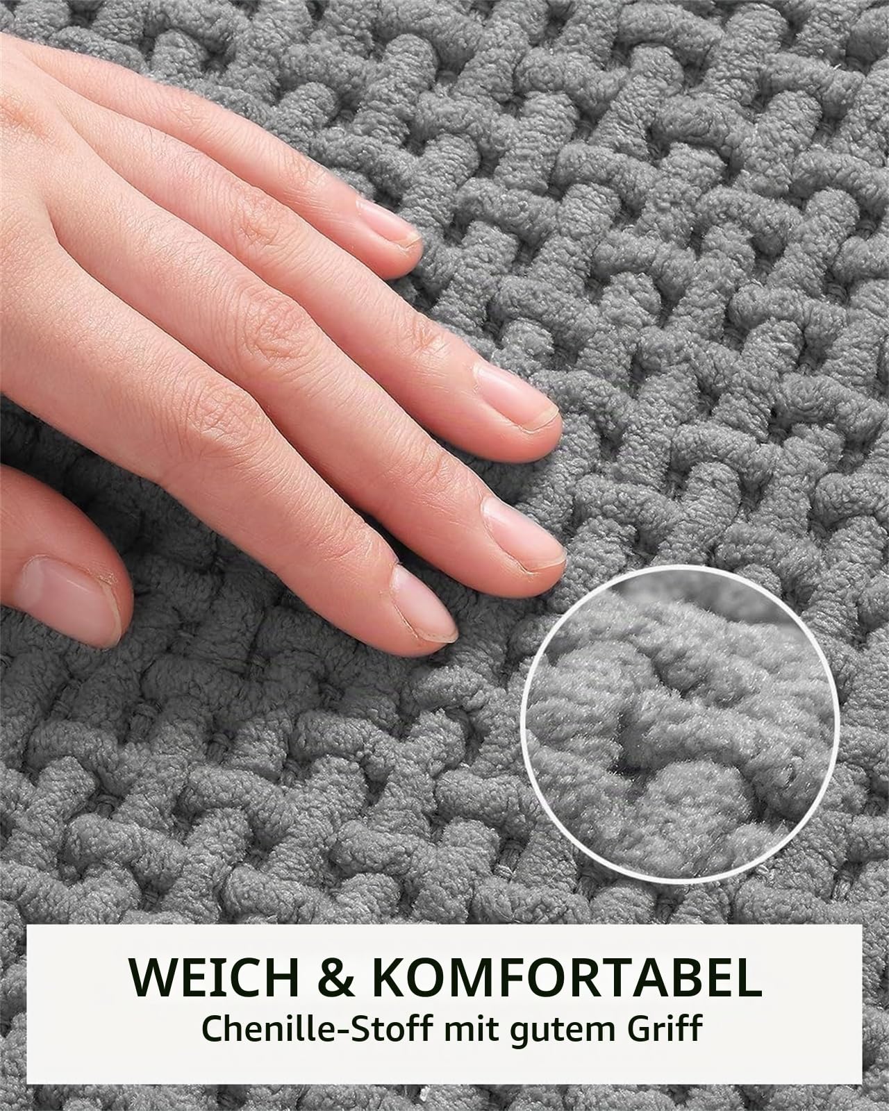 Chenille Badezimmerteppich rutschfeste Badematte Waschbar Badteppich Weich Badvorleger Saugfähige Duschvorleger für Badezimmer, 60x160 cm, Grau