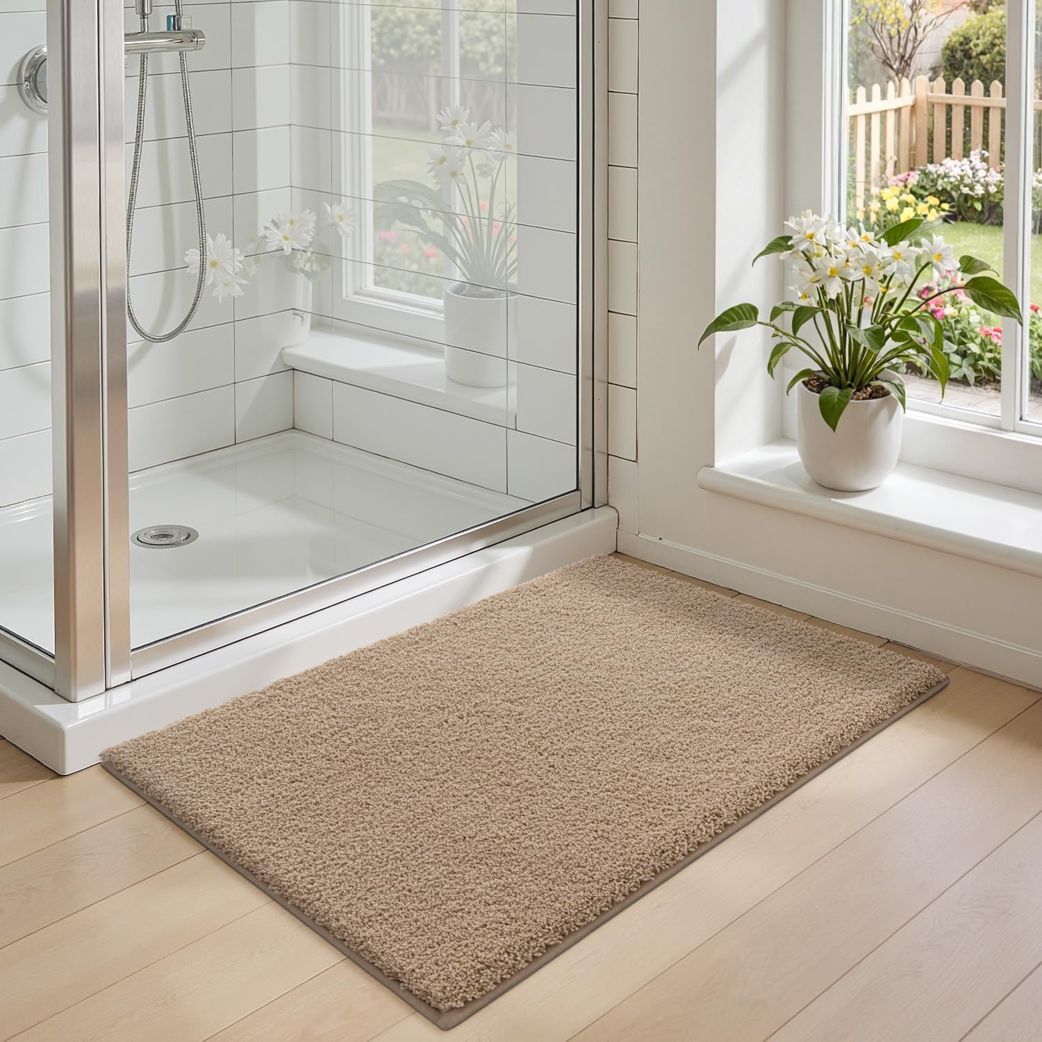 DEXI Tapis de Bain 40x60 cm Microfibre Antidérapant Beige