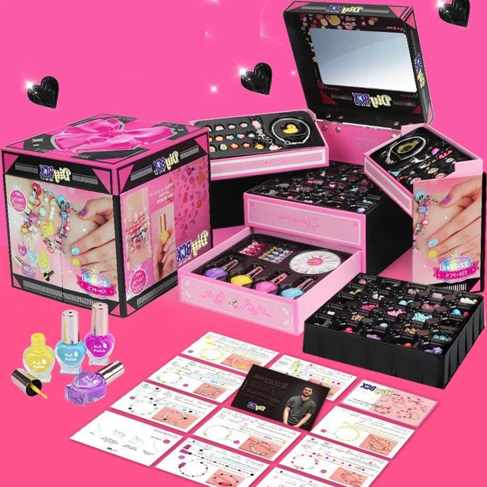 Kit per la creazione di gioielli, kit per la creazione di braccialetti per | bambine e ragazze, portagioie fai da te per bambini, con braccialetto, orecchini e collane, set per creare perline, kit