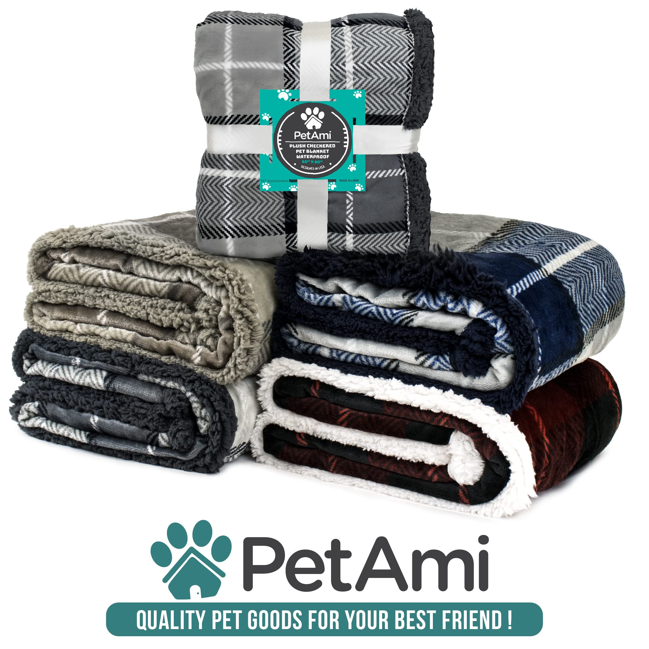 Manta de Perro PetAmi para Cama sofá: Manta para Mascotas de Sherpa Suave y acogedora, Forro Polar de Microfibra, Reversible, para Cachorros y Perros Grandes