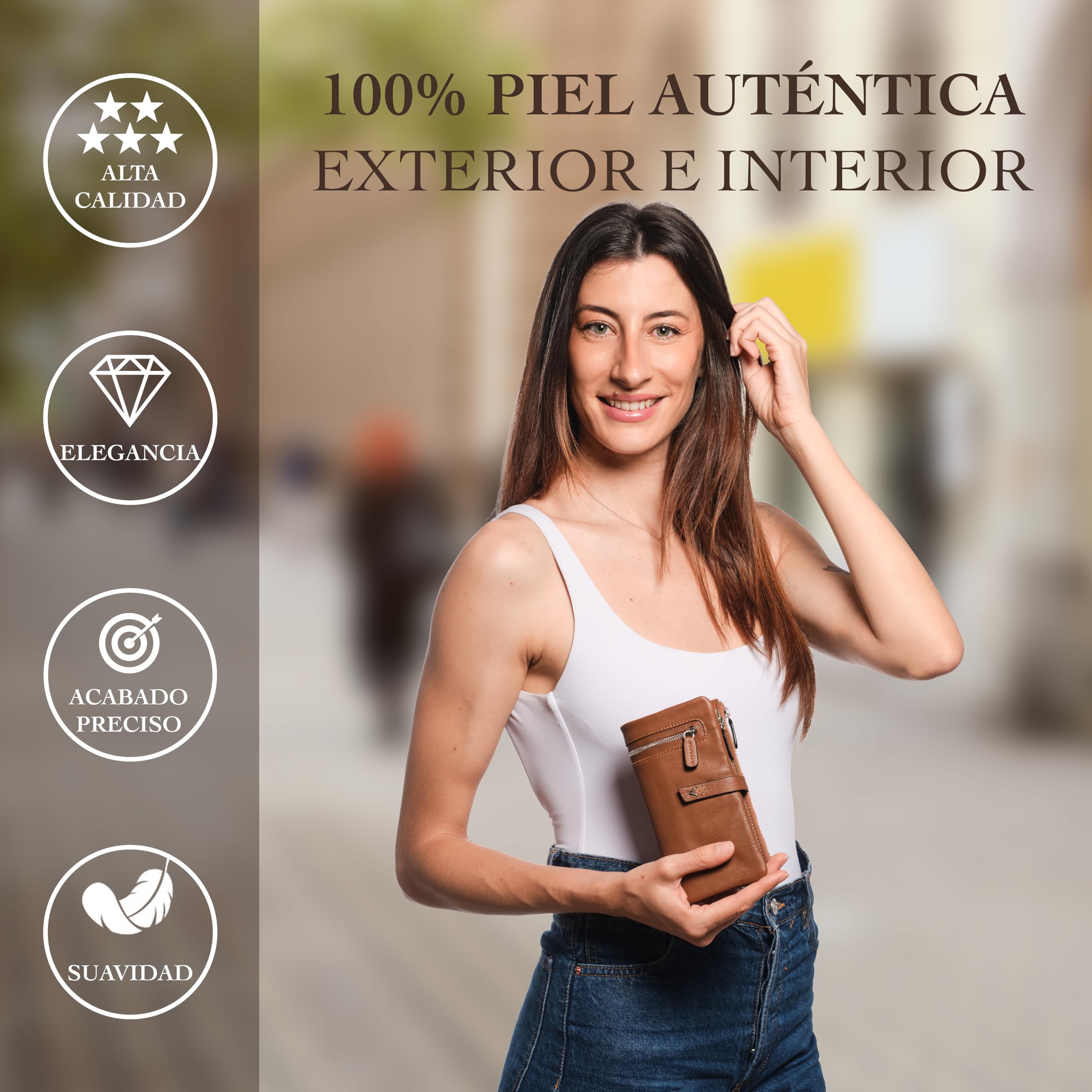 Carteras de Mujer Piel - Monedero Mujer Grande con RFID - Tarjetero de Cuero Auténtico - Monedero Rojo Extraíble - Billetera Hecha a Mano - Regalo Moderno.
