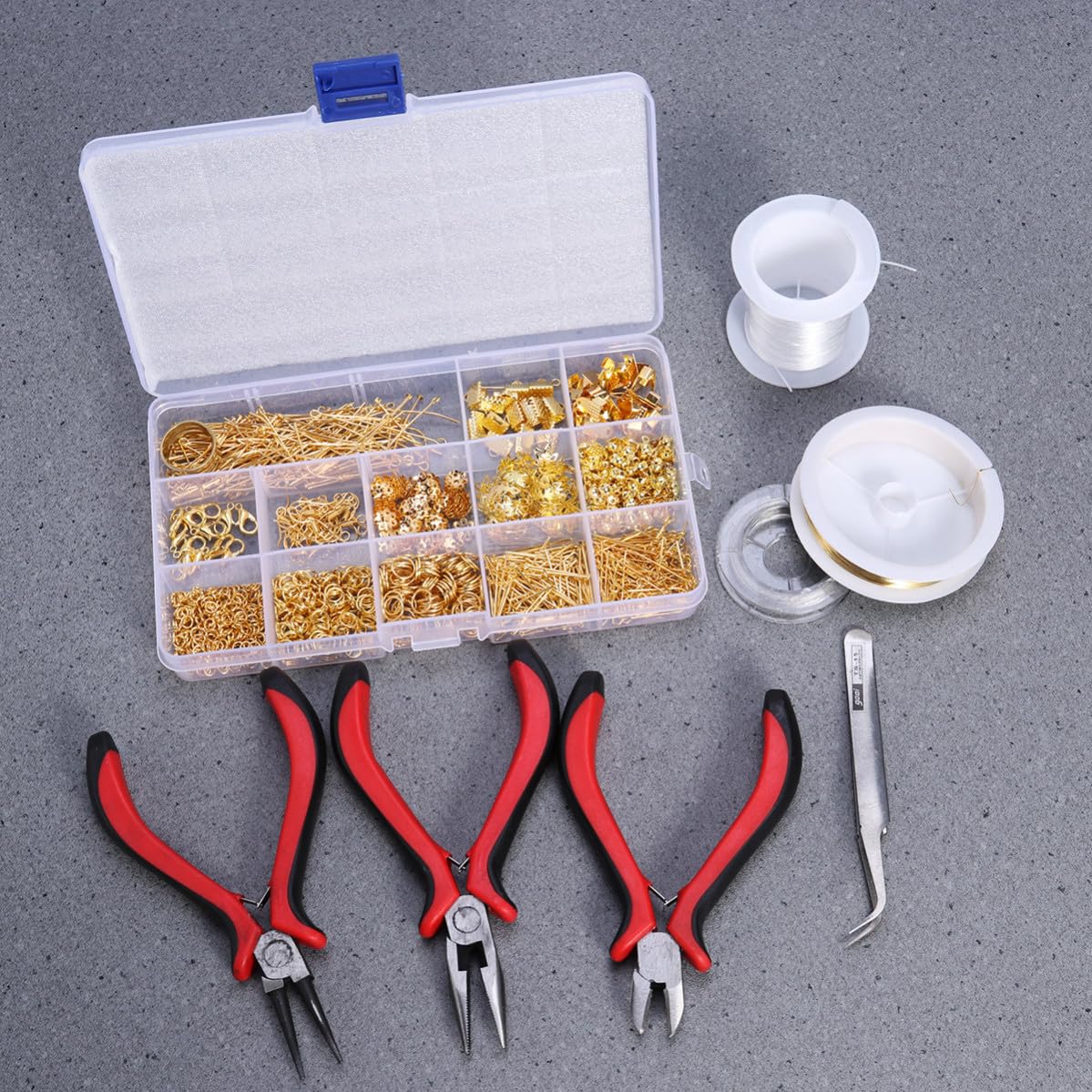 Healeved Kit D'apprêts de Bijoux en Métal pour DIY Pinces Rondes et Diagonales, Accessoires Complets pour Création de Bracelets et Colliers Artisanaux
