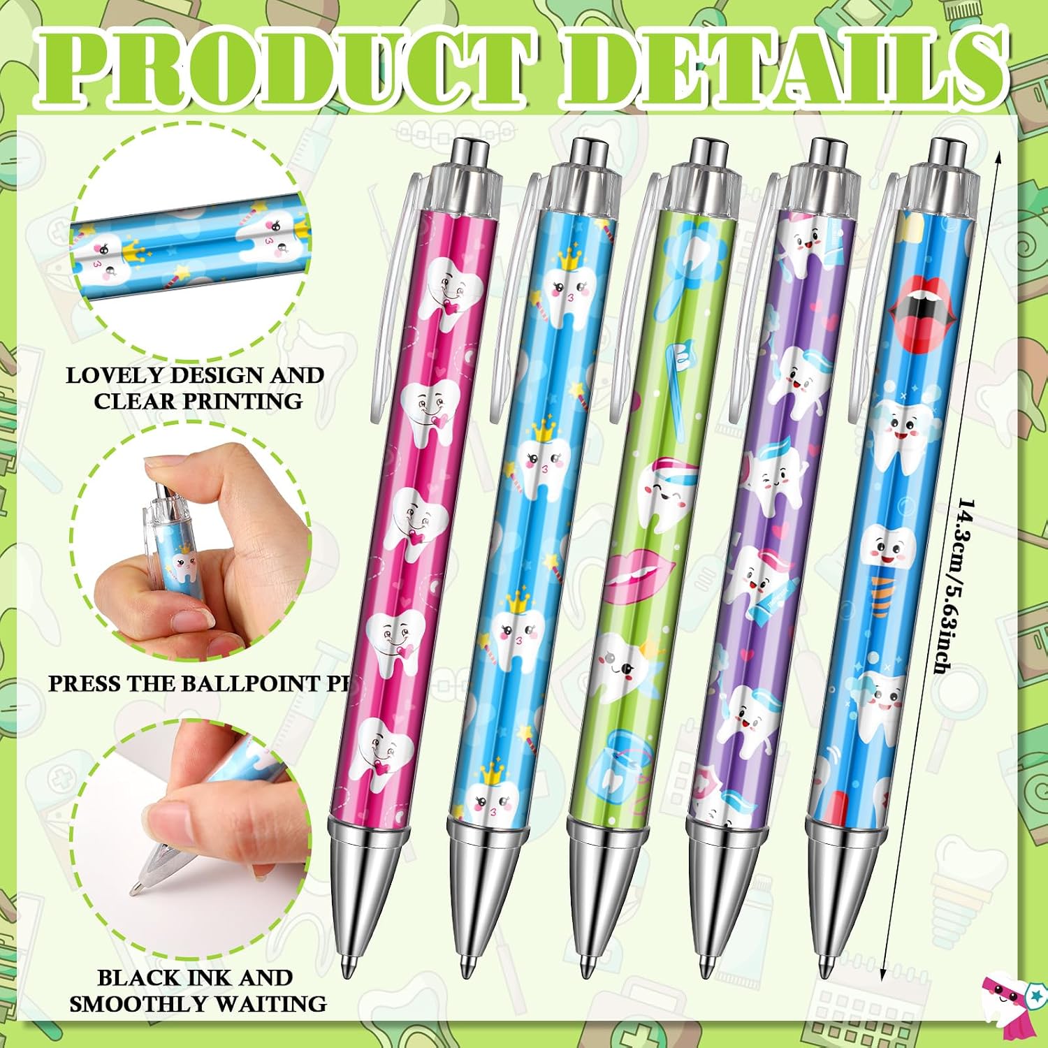 Fullhawl 50 Sets Dental Assistant Gifts Dental Hygienist Gifts Teeth Themed Ballpoint Pens with Thanks Cards Bulk for Coworkers Women Doctor Nurse Graduation Accessories Dentist Office Staffs Favors image 3