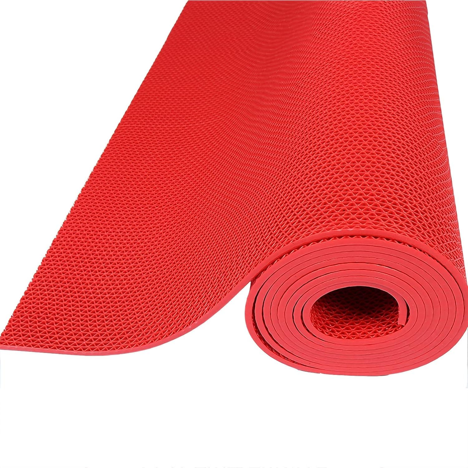 Hpthly Red Bathroom Non-Slip Drainage Mat 5Mm Thick Pvc Hollow Door Mat For Garage Kitchen Swimming Pool Shower Room,-90Cmx500cm