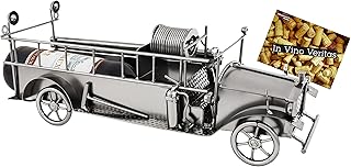 BRUBAKER Uchwyt na butelkę wina, wóz strażacki, stojak na butelki, metalowy przedmiot z kartką z życzeniami, na prezent na wino