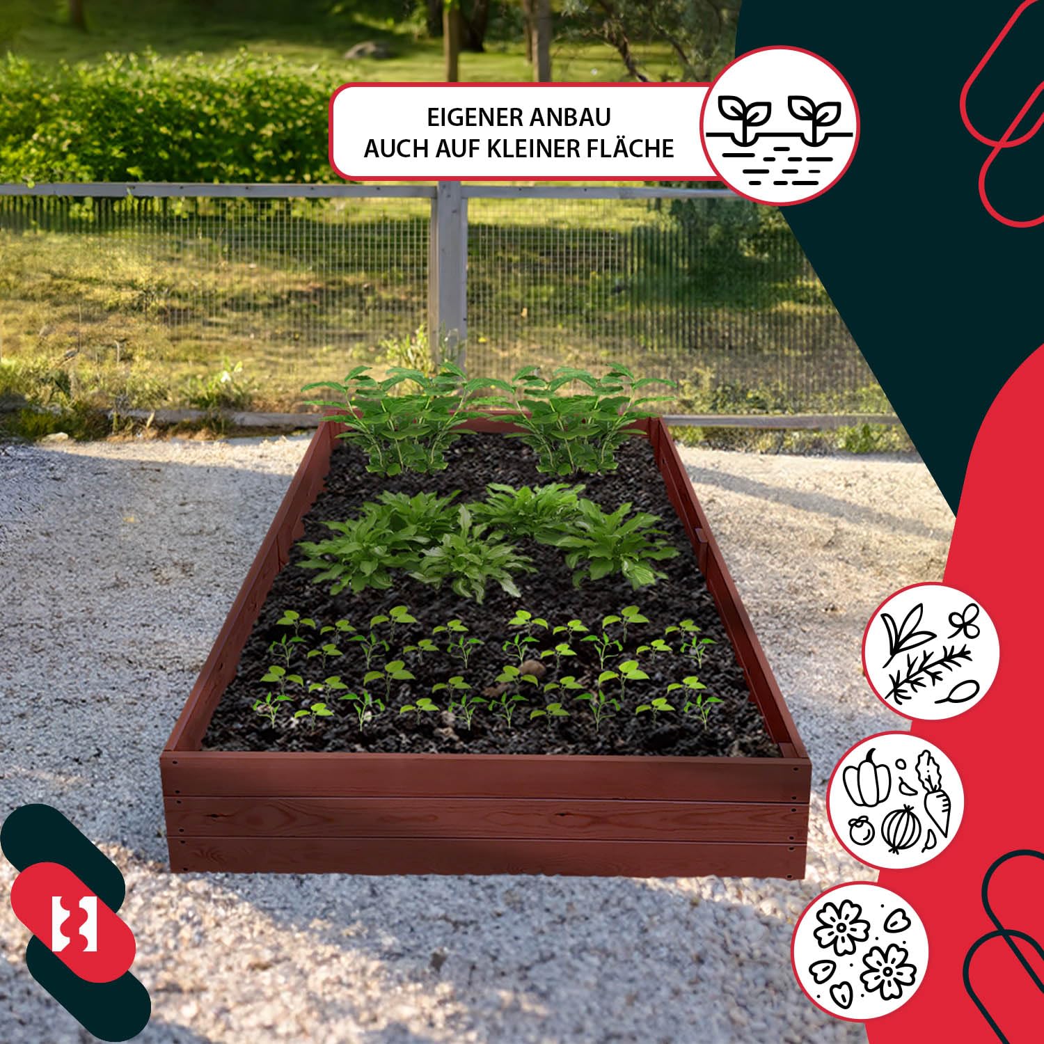 KOTARBAU® Jardinera de madera para plantas de fondo profundo 200x120x27cm Impregnadas, jardineras marrones, maceta alta, jardineras para hierbas aromáticas, jardineras para el jardín, macetas para