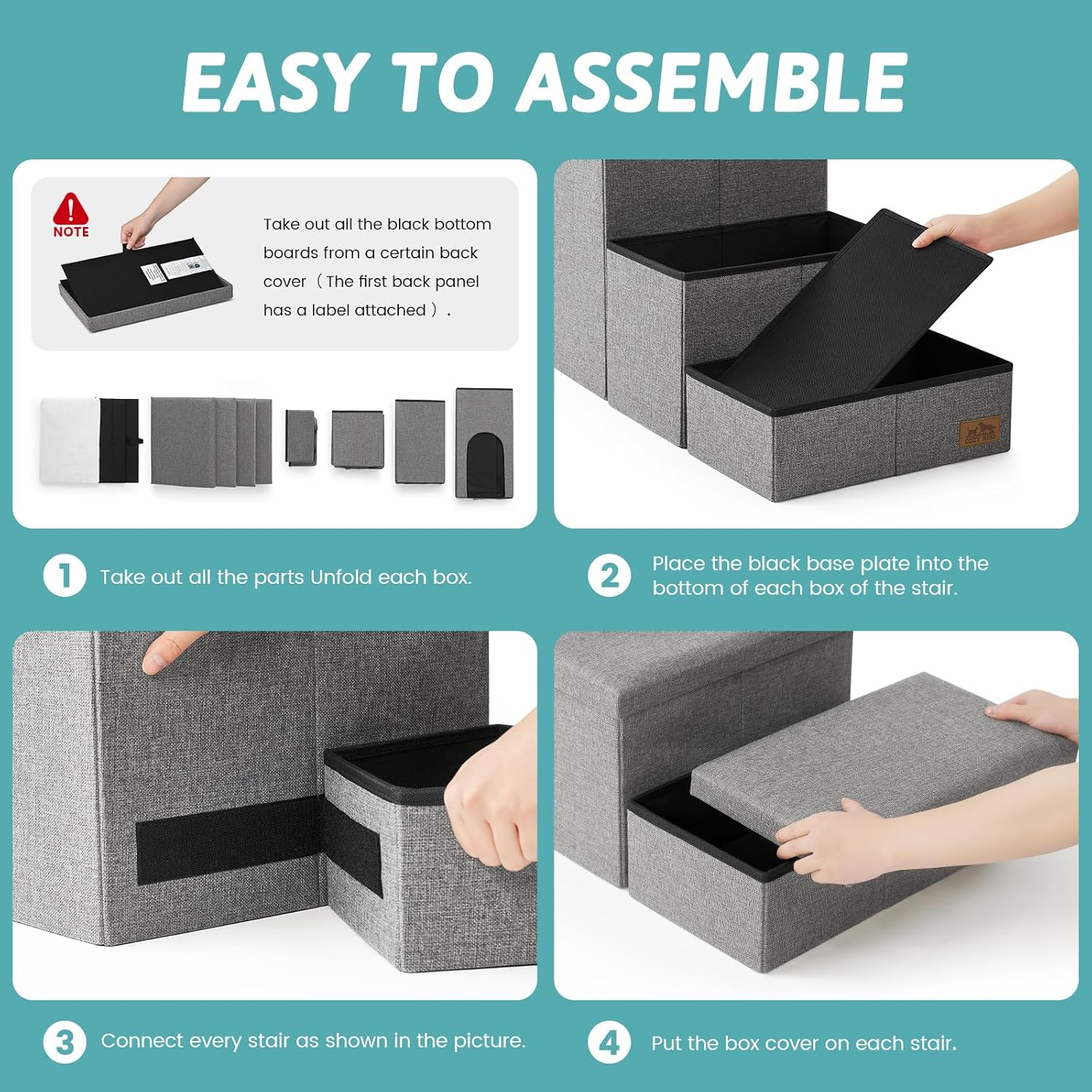 Dog Stairs with Storage, 4-Step Wider Sturdy Dog Steps for Small/Medium/Large Dogs and Older Cats, Doggie Ramp with Condo for Bed/Couch/Car Hold Up to 180 lbs (22.6" H, Grey)