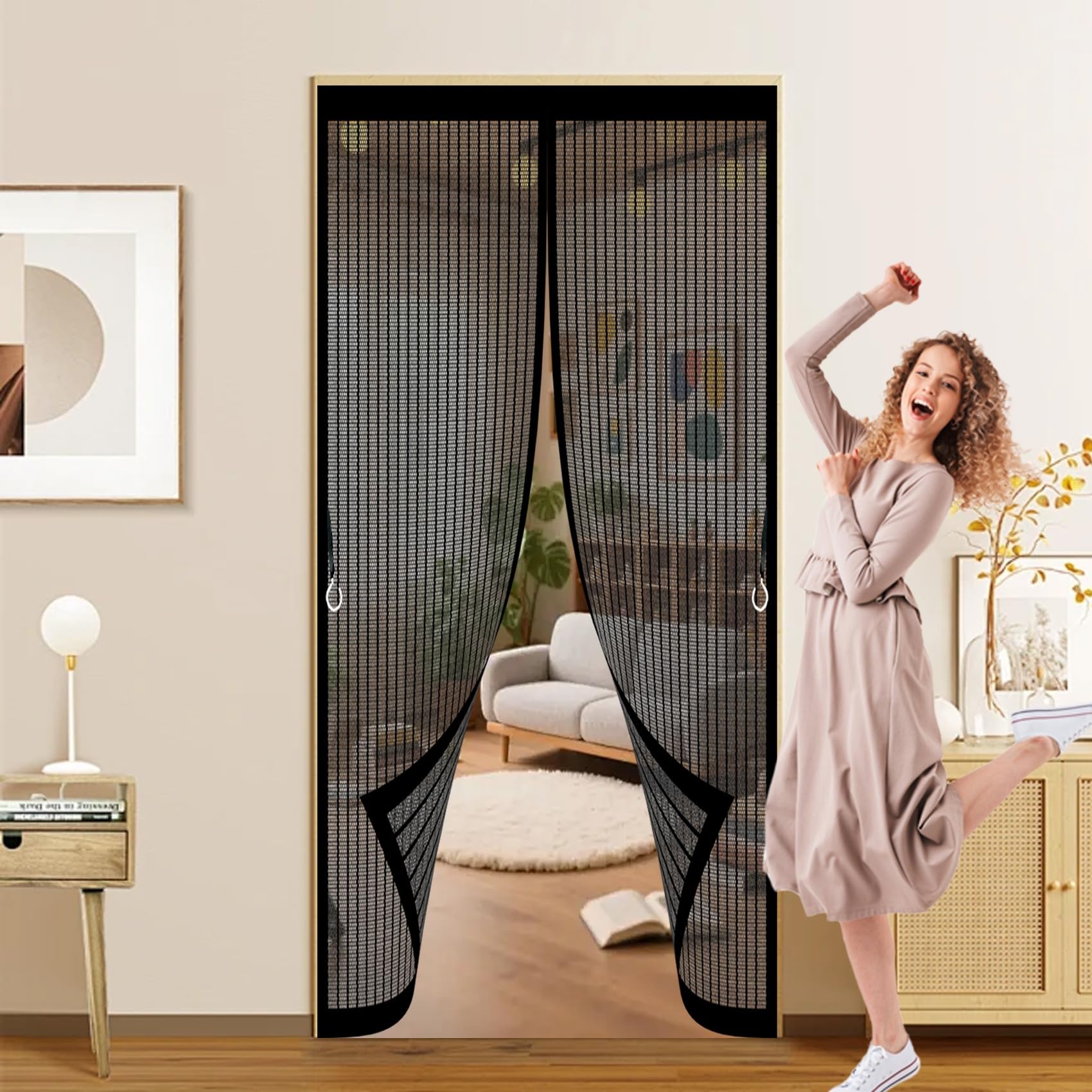 Fly Nets for Doors 110 x 150 cm Automatically Close, No Gap, Easy to Install Without Drilling, Keep Bugs Out Lets Fresh Air in Thermal Insulated Door Curtain for Patio Doors Balcony, Black