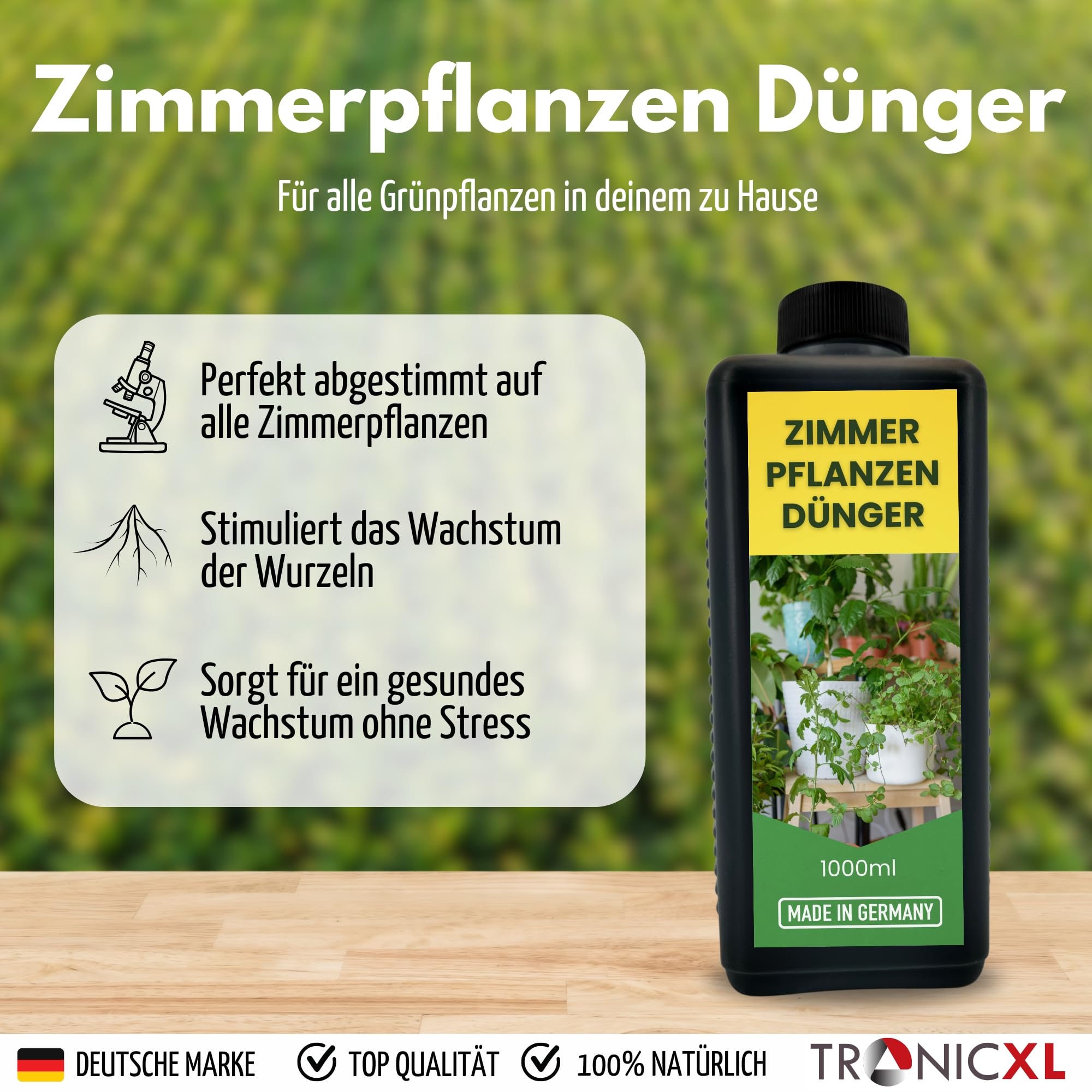 TronicXL Fertilizante líquido para plantas de interior, 5 L, fabricado en Alemania, universal, 5000 ml, 5 x 1 litro, abono para plantas de interior, abono para plantas verdes, crecimiento de hojas y