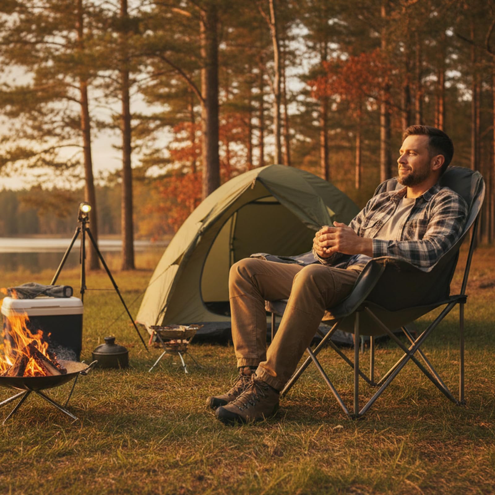 OUTSIDER Übergroßer Campingstuhl 180KG Gepolsterter Klappstuhl Campingsofa mit Getränkehalter hoher Rückenlehne für Outdoor Indoor Camping Garten
