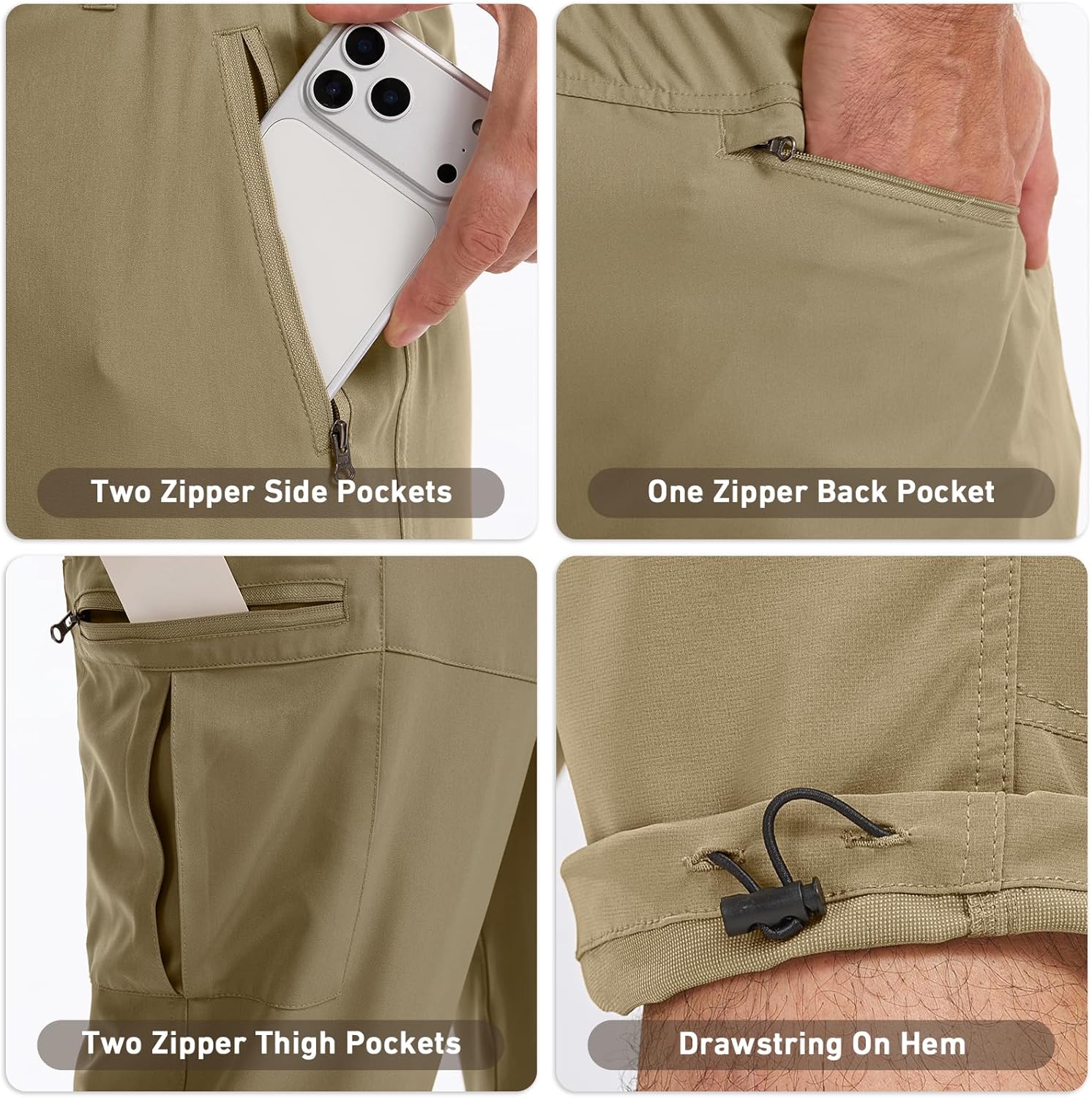 Mens Capri Pants 3/4 Stretch Cargo Long Shorts for Men Outdoor Trip Golf Camping Hiking Casual