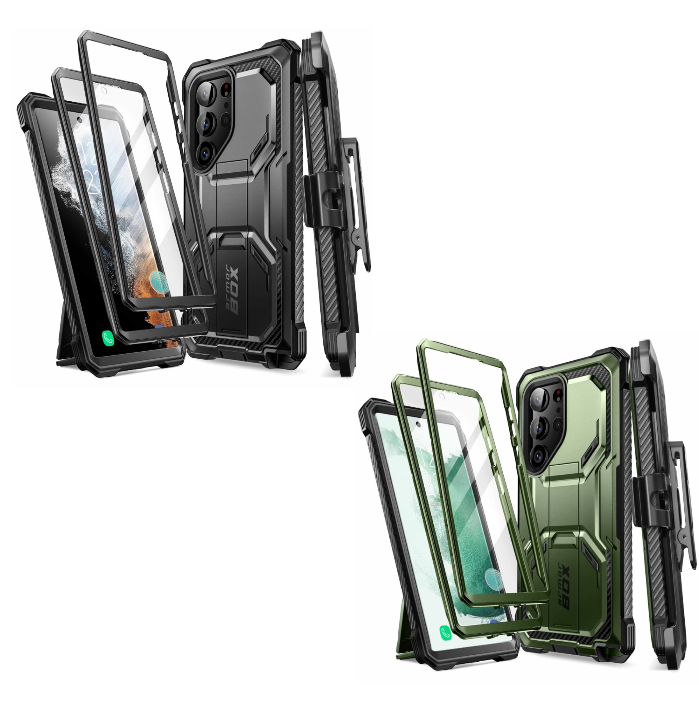 i-Blason [Black & Green 2-Pack Armorbox for Samsung Galaxy S23 Ultra Case 6.8" (2023 Release)