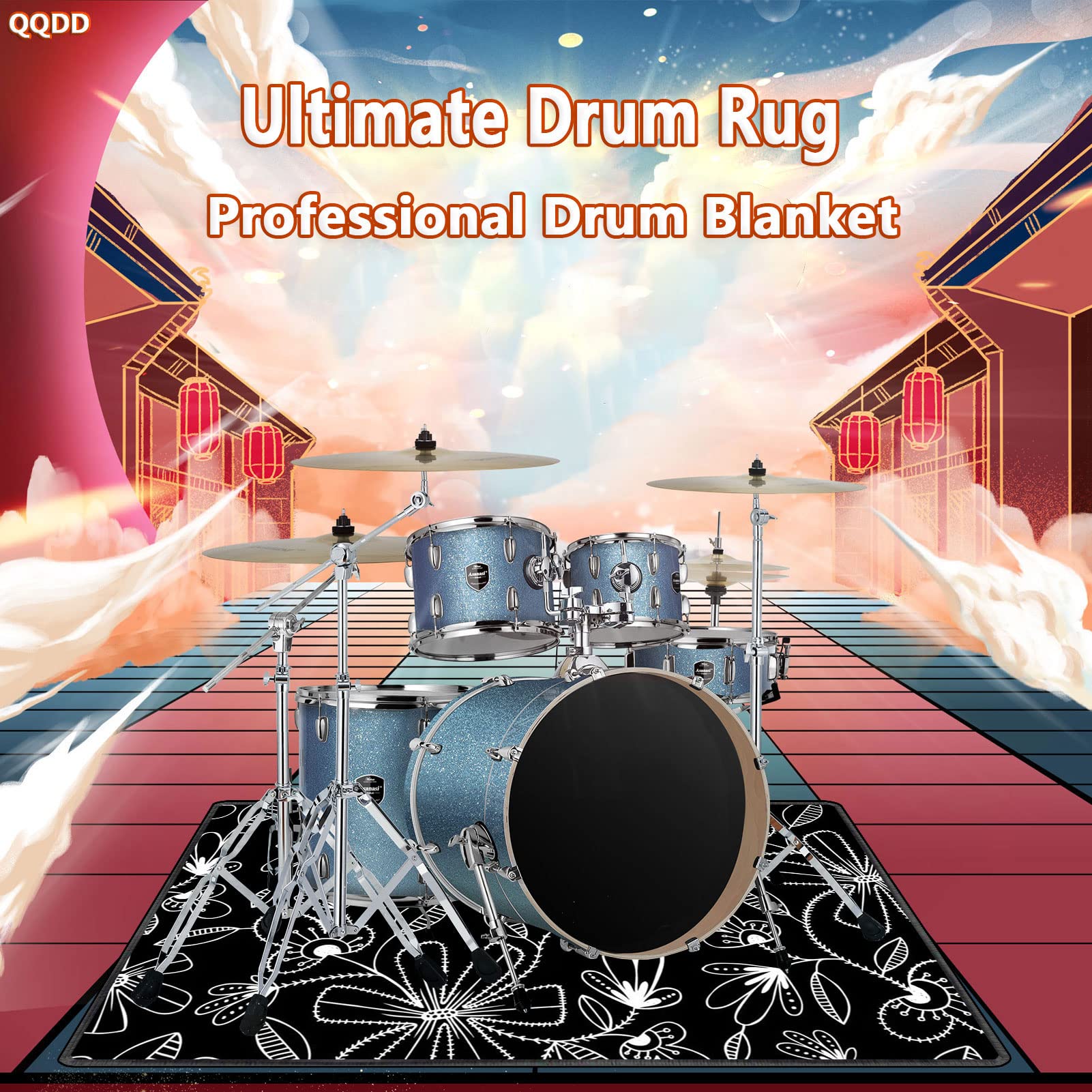 Tappeto per Batteria Tappetino per Batteria Drum Tappeto Insonorizzato per Batterie elettroniche Rullante Acustica Snare Drum Grancassa Strumenti Musicali Coperta Antiscivolo (80CM - 200CM)