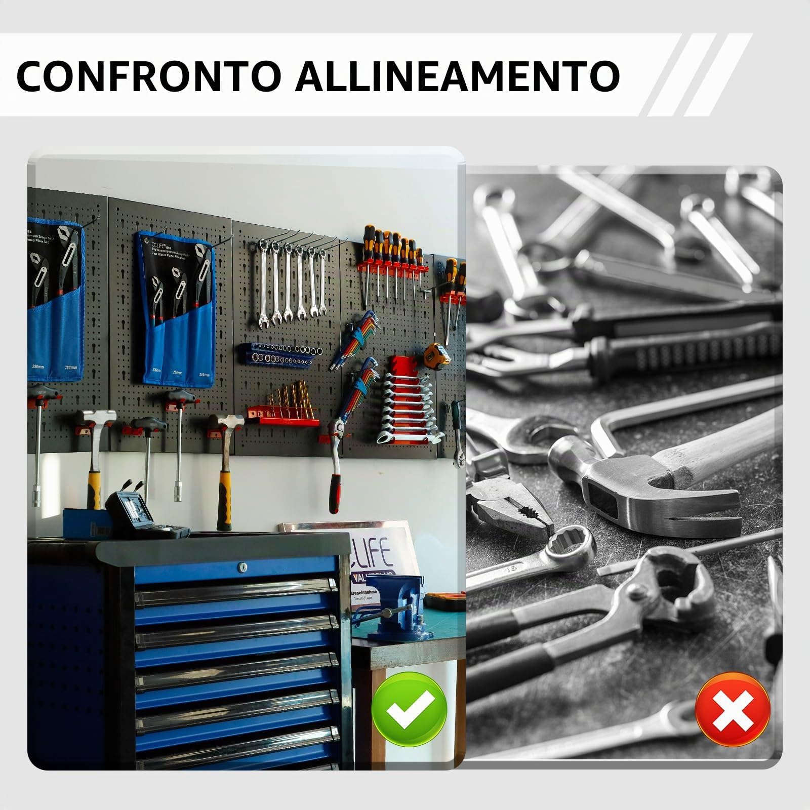 CCLIFE Pannello Porta Attrezzi Da Parete Con 43 Supporti Officina Forato Portautensili Stoccaggio 200 x 60 x 2 cm 5 Pezzi Espandibile Mensola da Parete Porta Attrezzi Nero