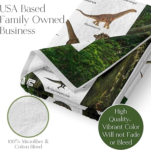 Vista 2 de Toalla personalizada de dinosaurio para niños, toalla de playa y baño de algodón para niños, regalos de dinosaurio para cumpleaños, 50 dinosaurios
