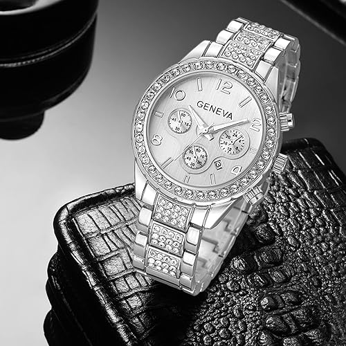 Miniatura 3 de Reloj de cuarzo unisex de lujo con diamantes de cristal flotantes con pulsera de eslabones de acero inoxidable Rose gold Estándar hombre