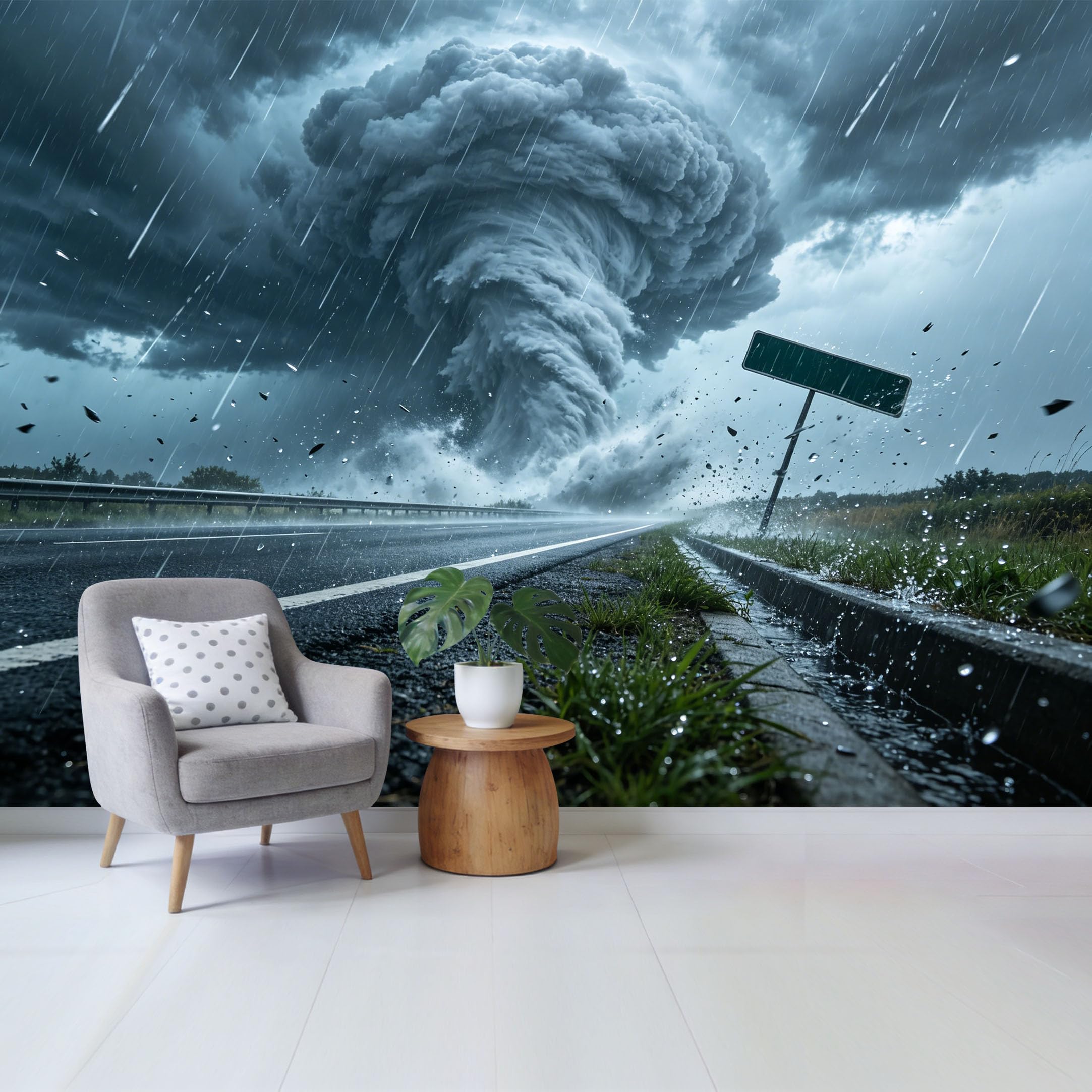 Custom Size Wall Mural Dramatic Tornado Storm Landscape 3D Effect Removable Self Adhesive Fabric， Home Wall Decor for Living Room Bedroom Bathroom Contemporary Abstract Art