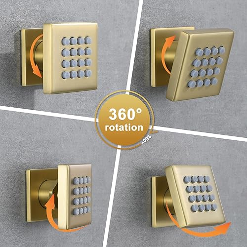 Miniatura 3 de JB-BS02-BG - Cabezal de chorros de ducha cuadrado presurizado, 4 piezas de spray lateral de masaje de montaje en pared (latón, oro cepillado)