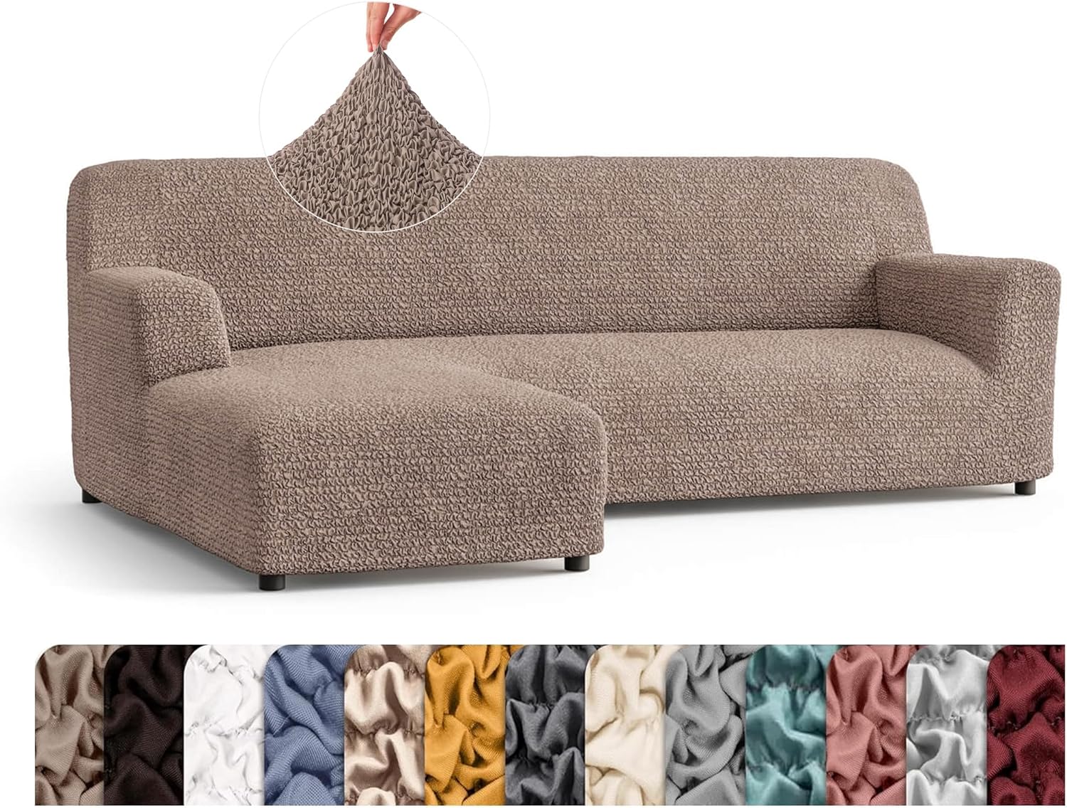 PAULATO BY GA.I.CO. Stretch Sectional Sofa Slipcover 1-Piece – Bi-Elastic L Shape Couch Cover – Furniture Protector Machine Washable – Marsala (Left-Facing Chaise Sectional)