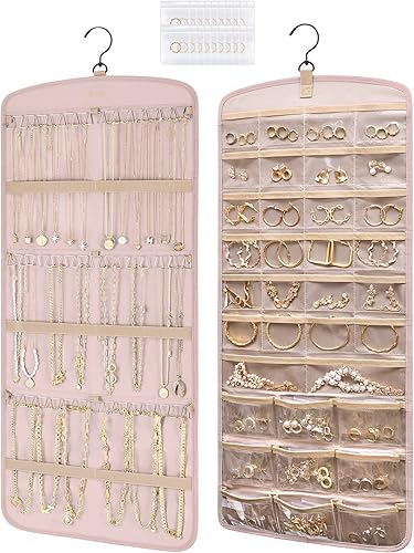 BAGSMART Organizador Colgante de Joyas, Soporte para Collares Anti-enredo para Aretes y Anillos con 20 Bolsas de Joyería, Rollo de Almacenamiento de
