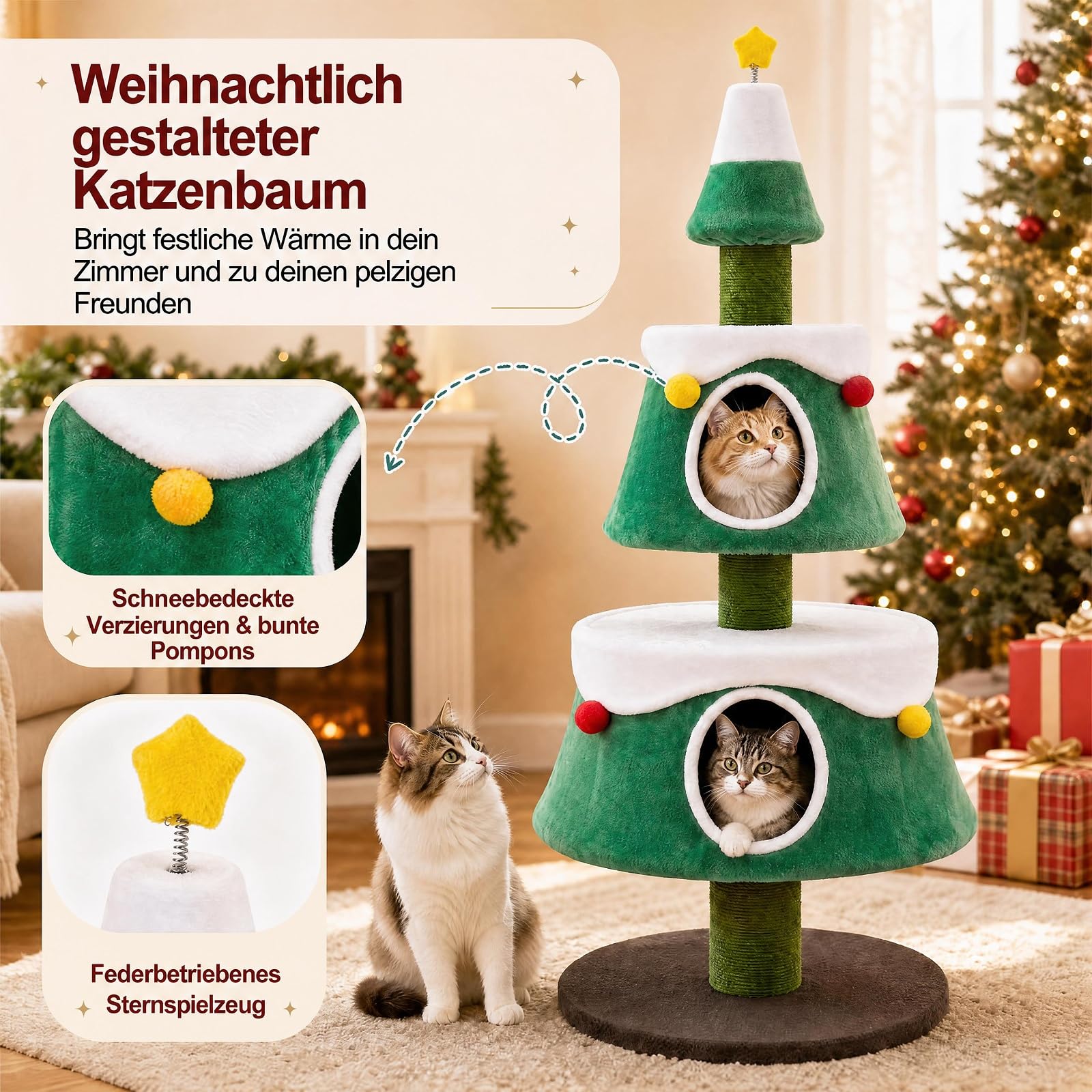 SOARS Albero di Natale per Gatti a 3 Livelli, 156 cm