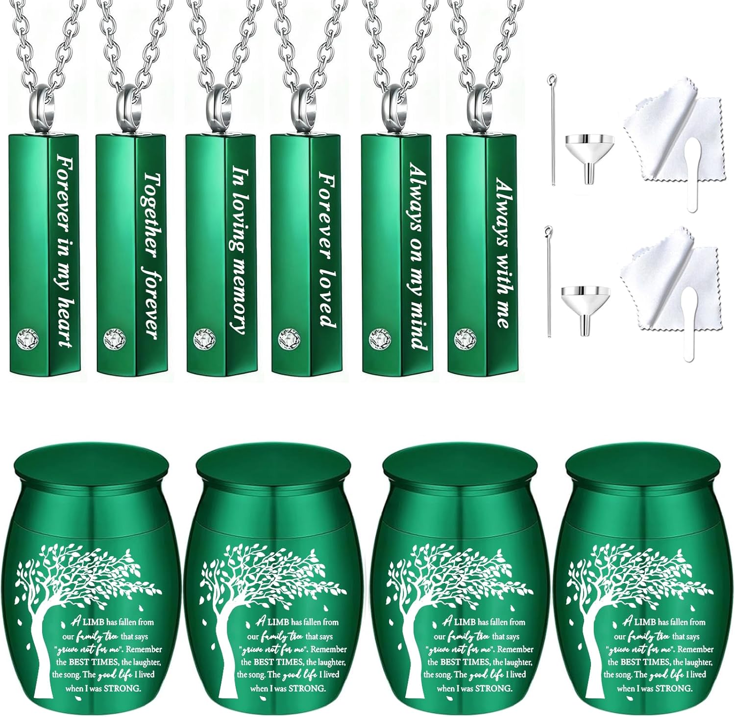 10 Pieces Urn Necklace for Ashes Cremation Urn Set for Ashes Sharing Urns for Human Adult Female Male Mini Keepsake Urns Waterproof Memorial Ash Holder (10Pcs-Green)