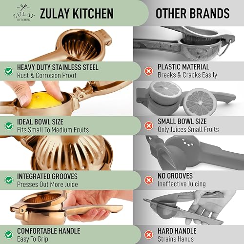 Miniatura 8 de Zulay - Exprimidor de limón extra grande de acero inoxidable, fácil de apretar y resistente, exprimidor de limón, exprimidor ergonómico de cítricos